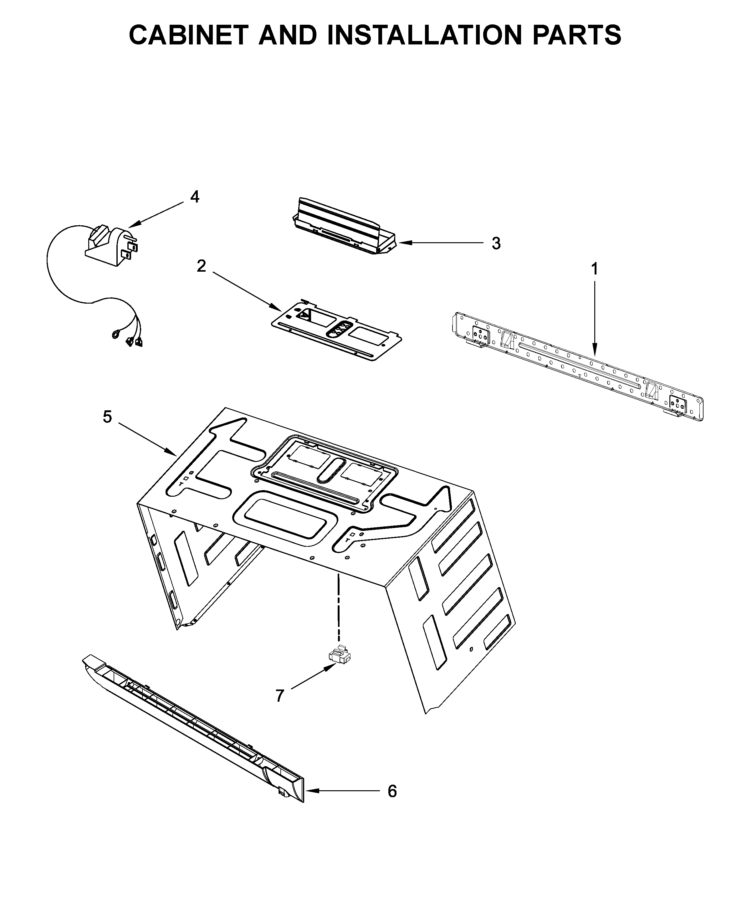 Cabinet and installation parts