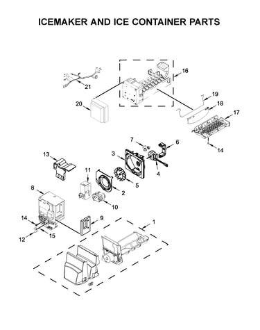 Icemaker and ice container parts