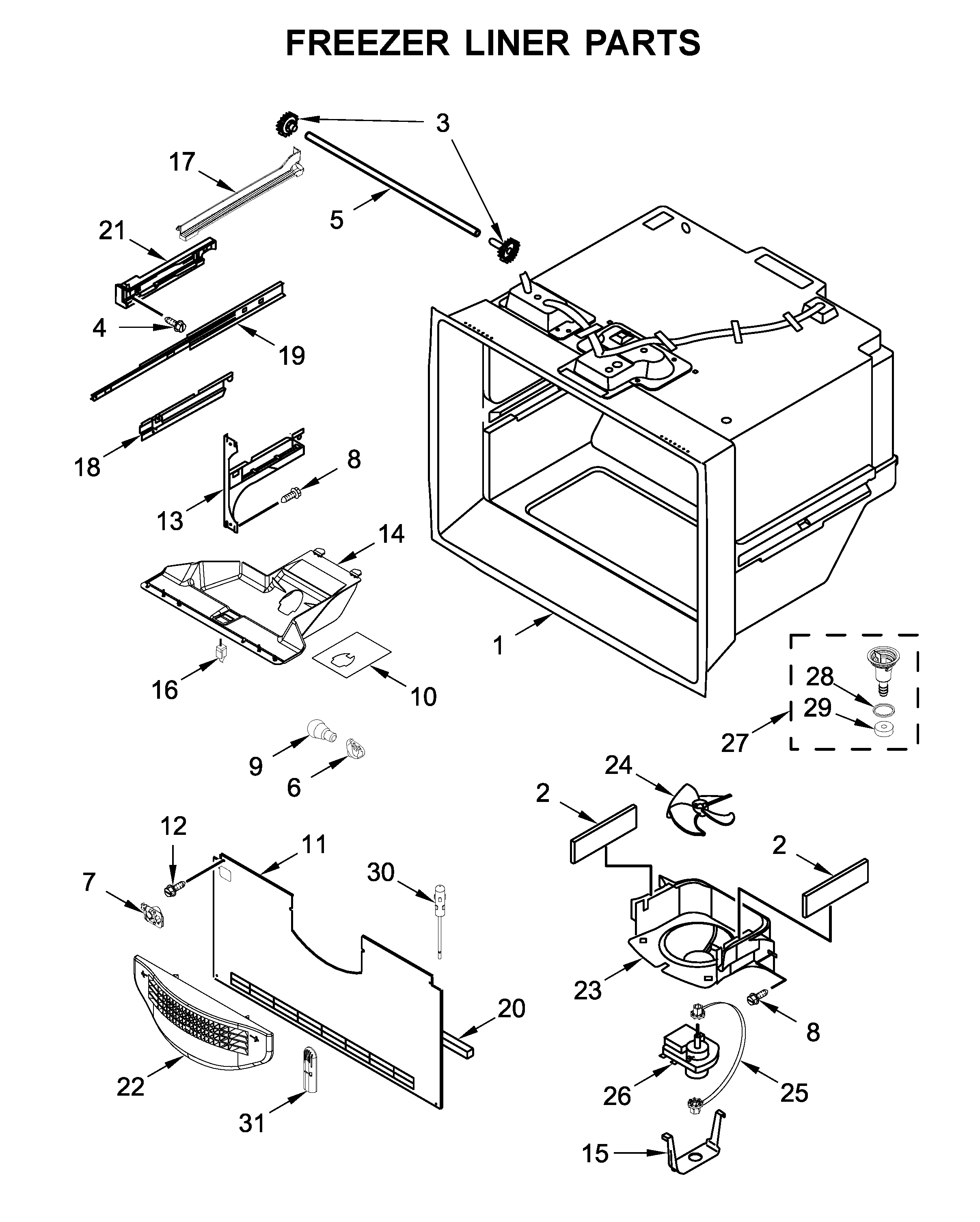 Freezer liner parts