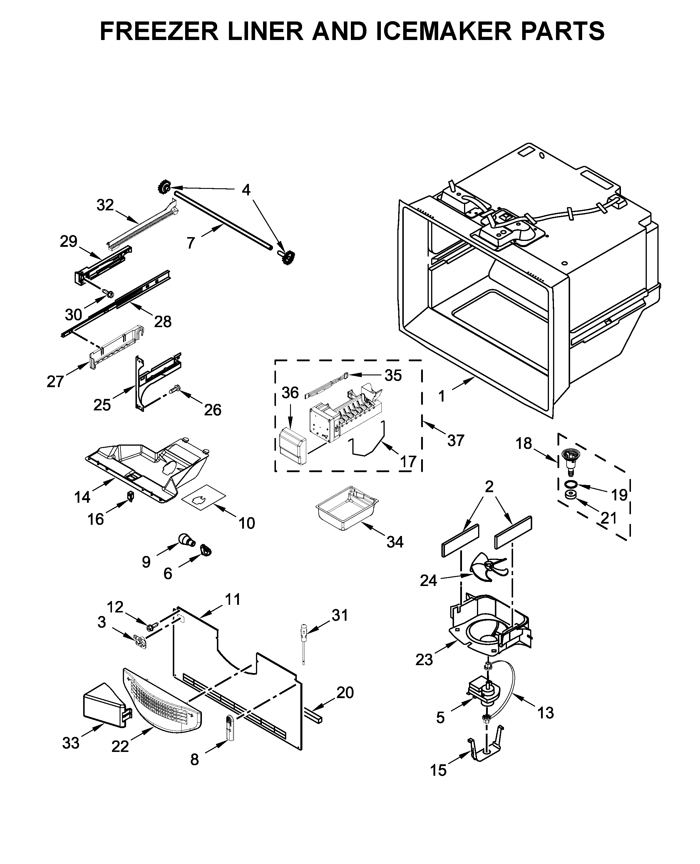 Freezer liner & icemaker parts