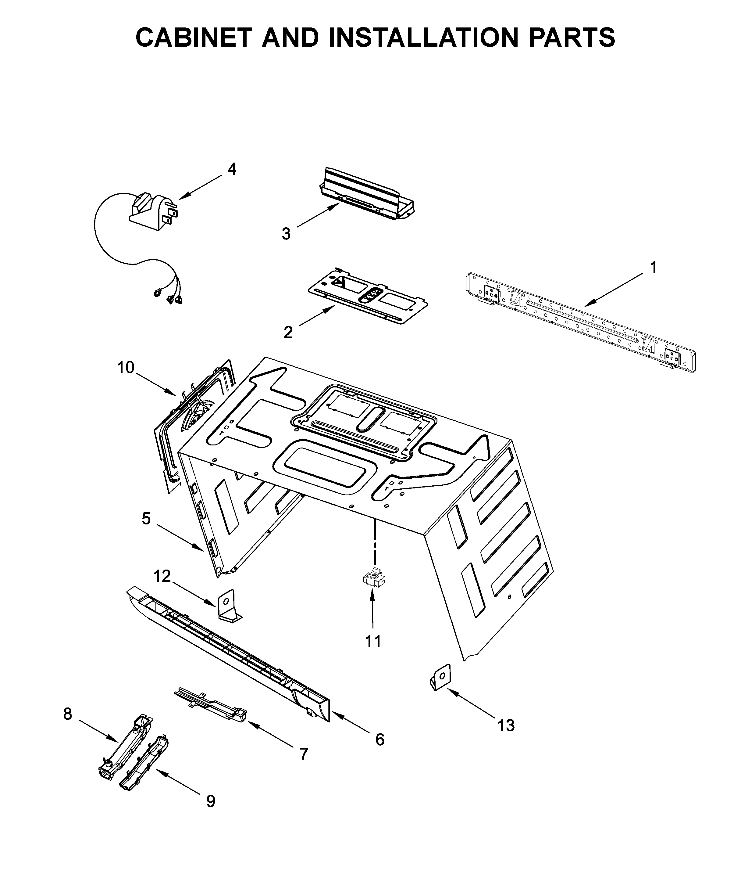 Cabinet and installation parts
