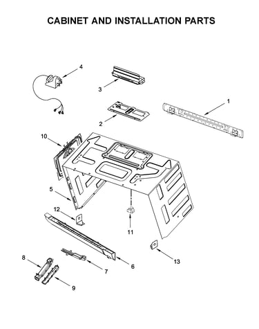 Cabinet and installation parts
