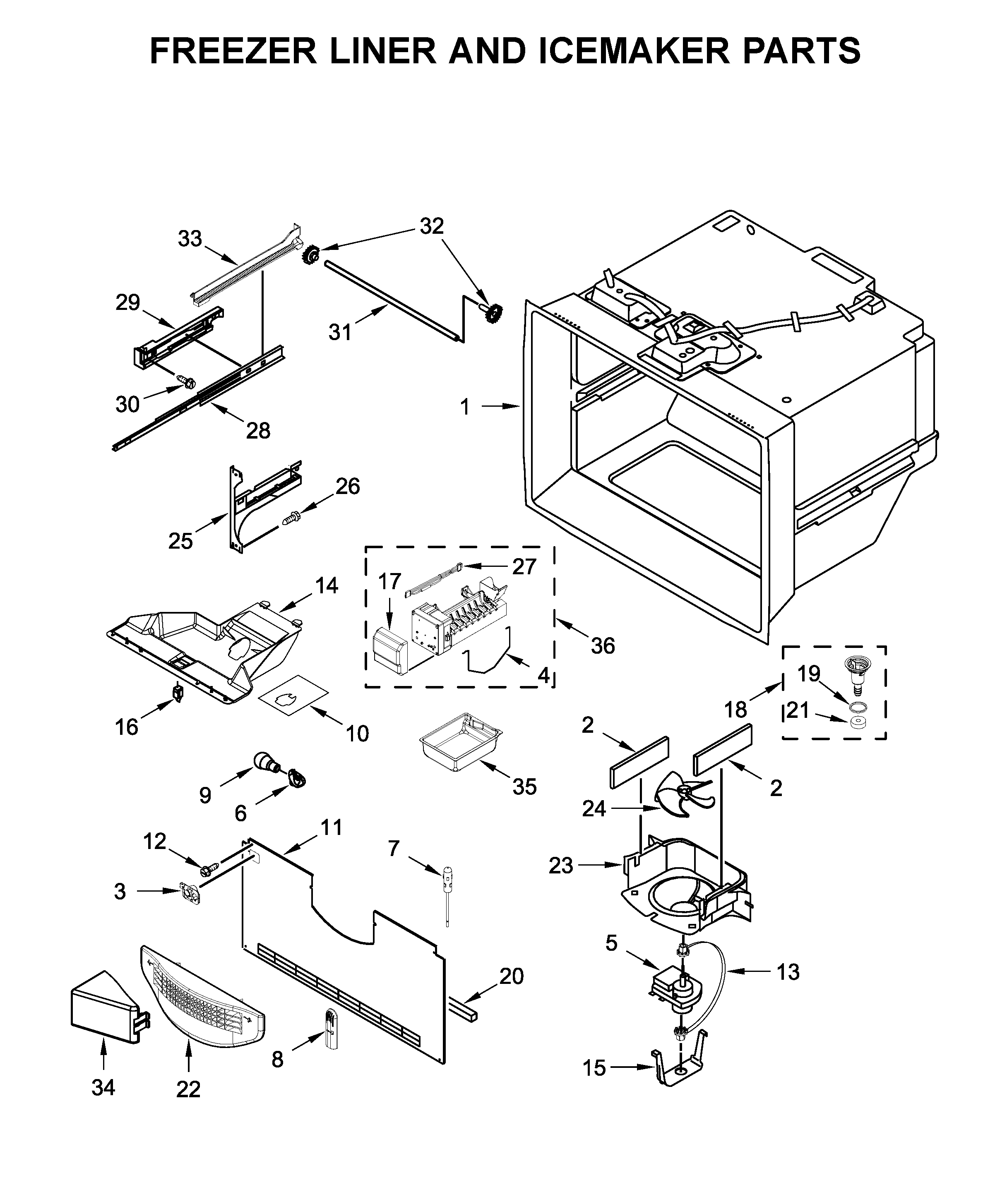 FREEZER LINER AND ICEMAKER PARTS