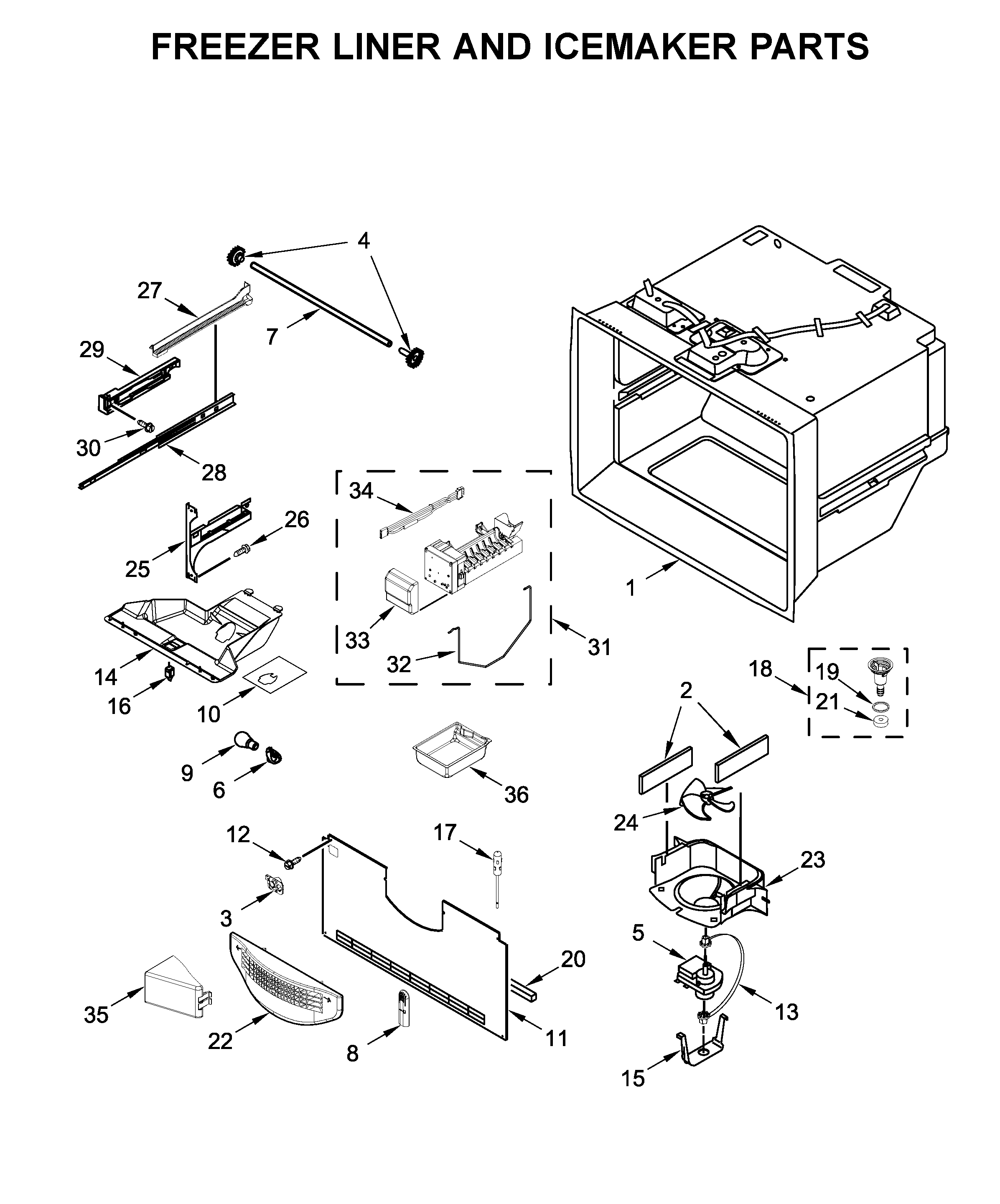 FREEZER LINER AND ICEMAKER PARTS