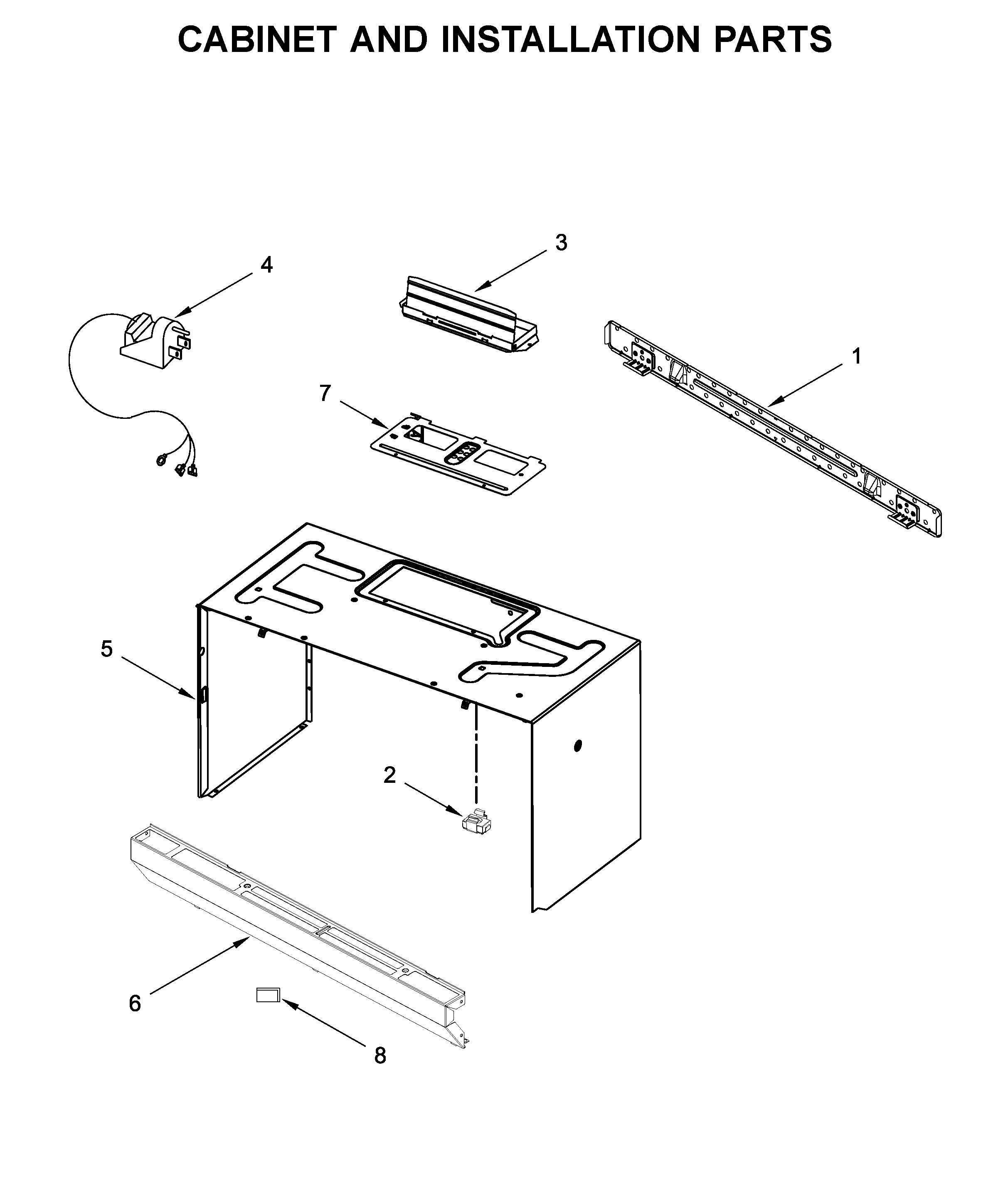 Cabinet and installation parts