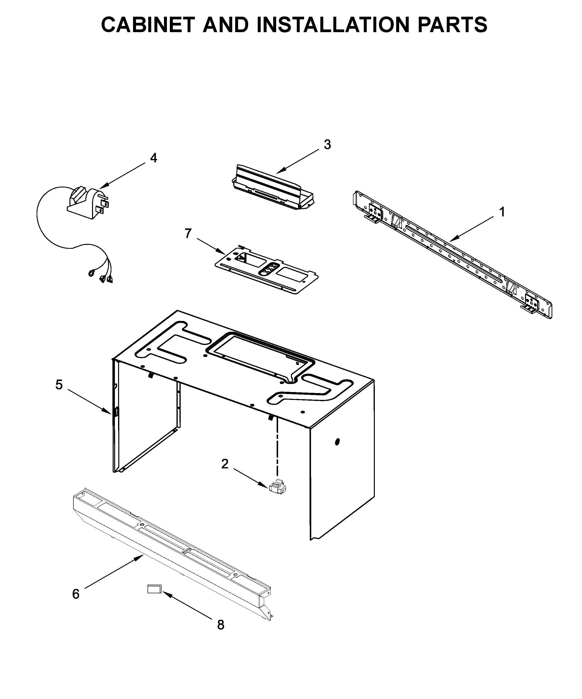 Cabinet and installation parts