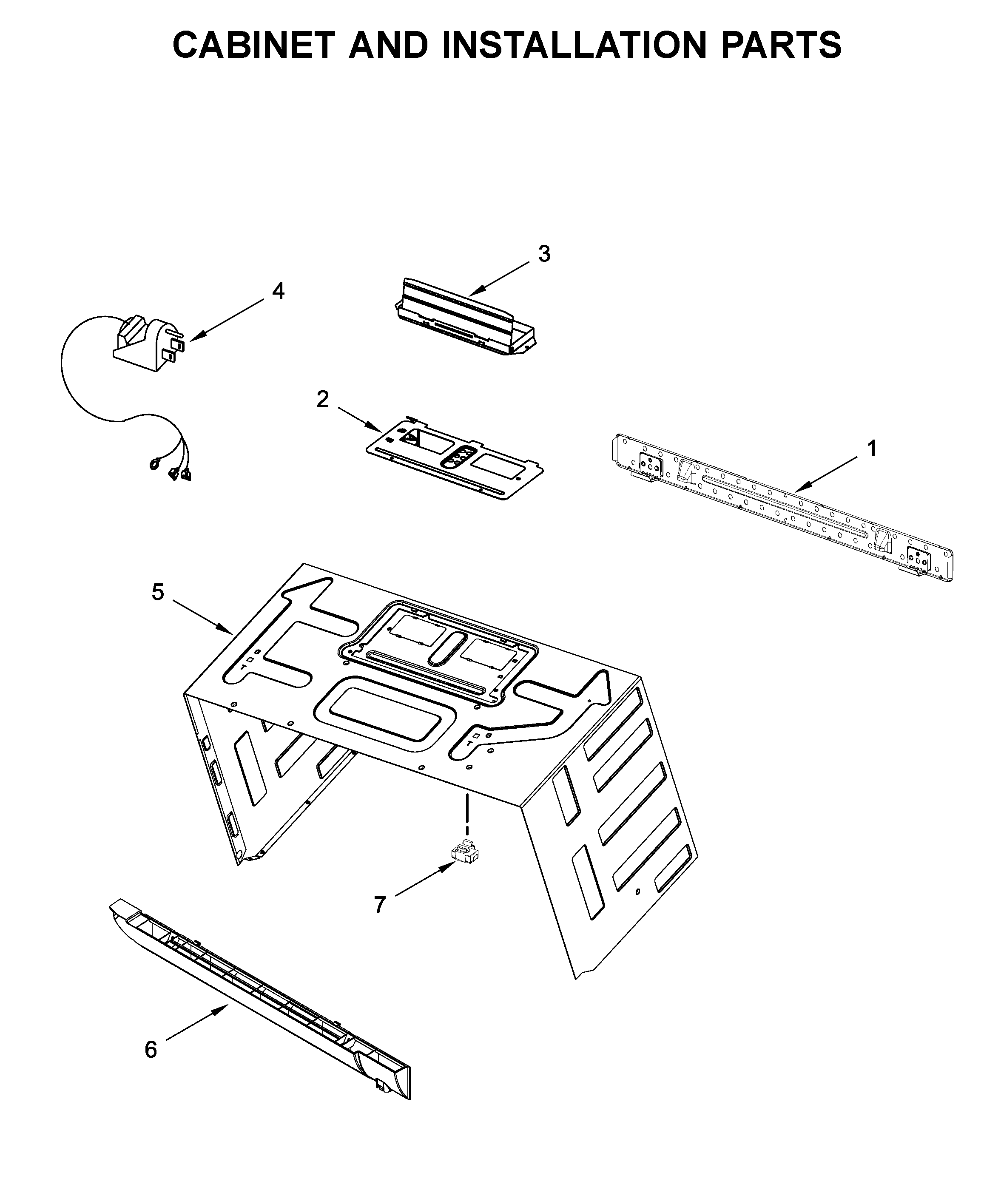 Cabinet and installation parts