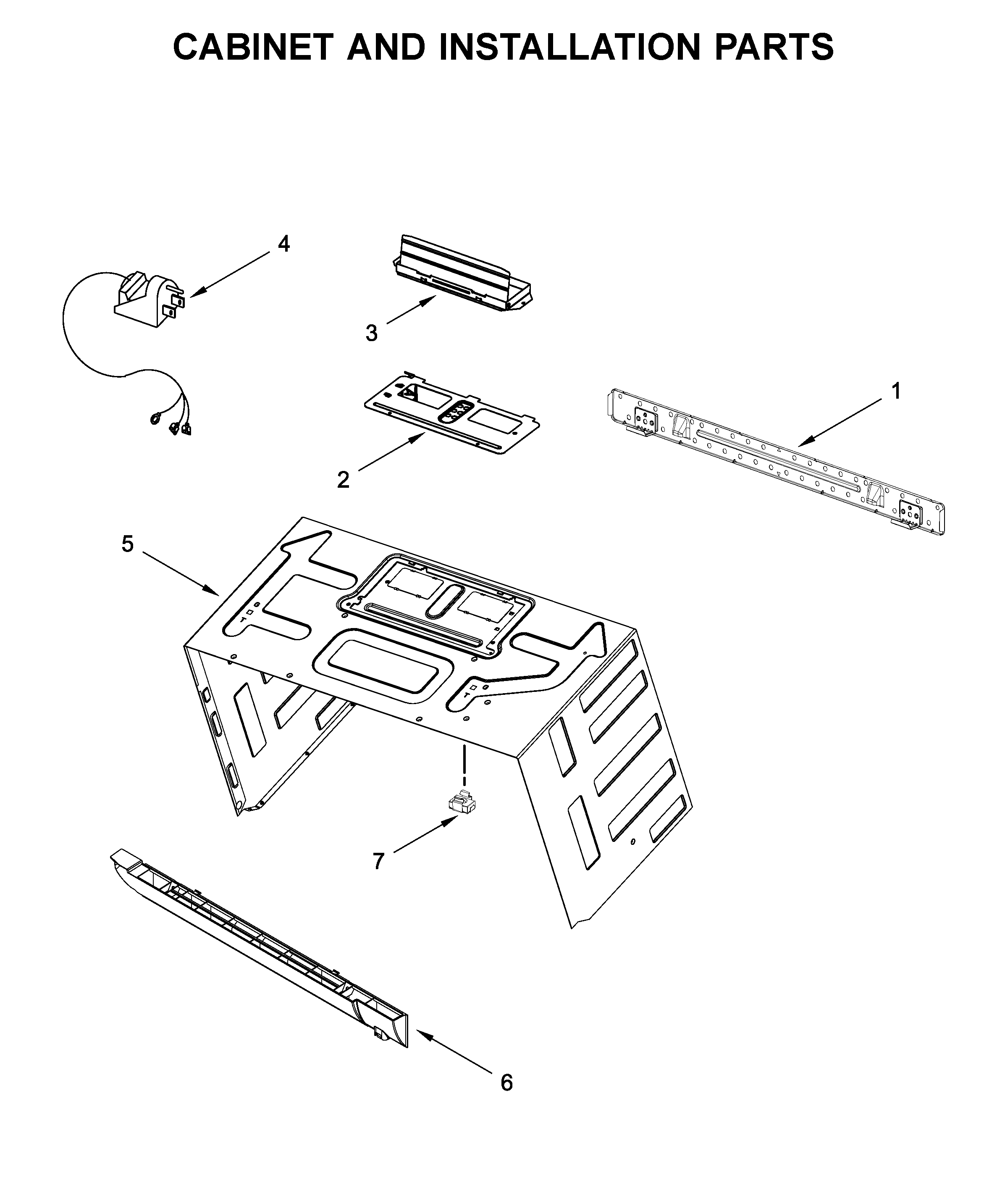 Cabinet and installation parts