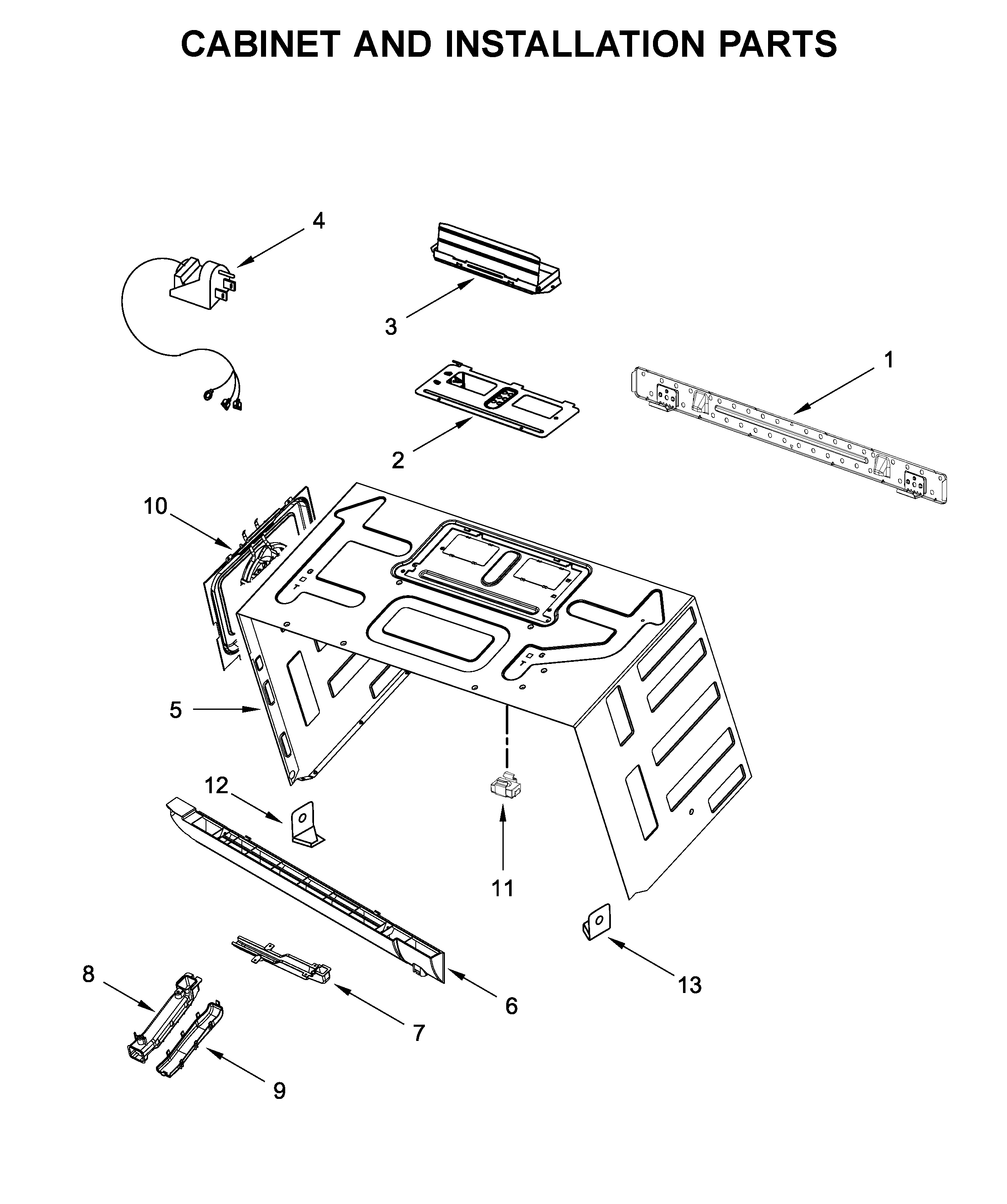 Cabinet and installation parts