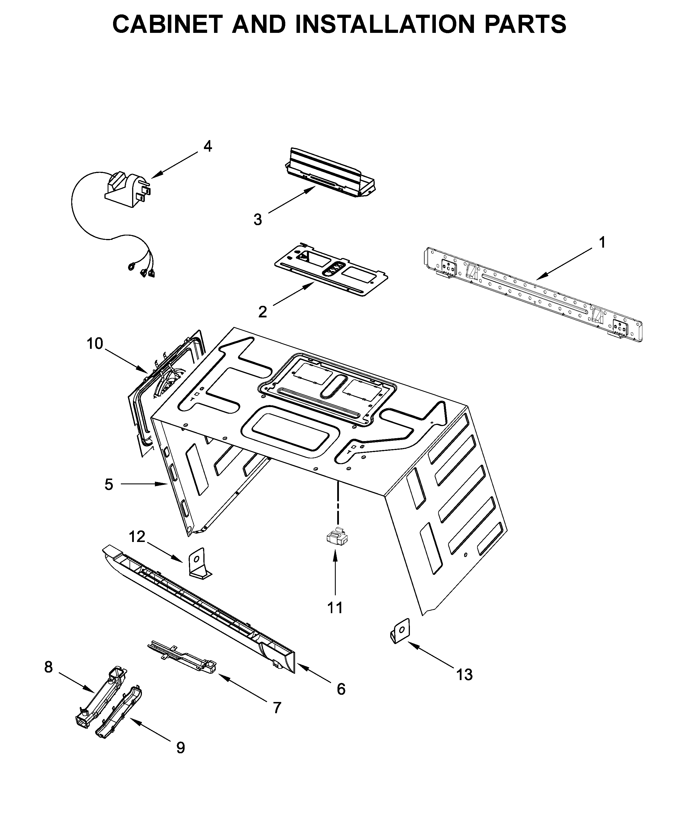Cabinet and installation parts