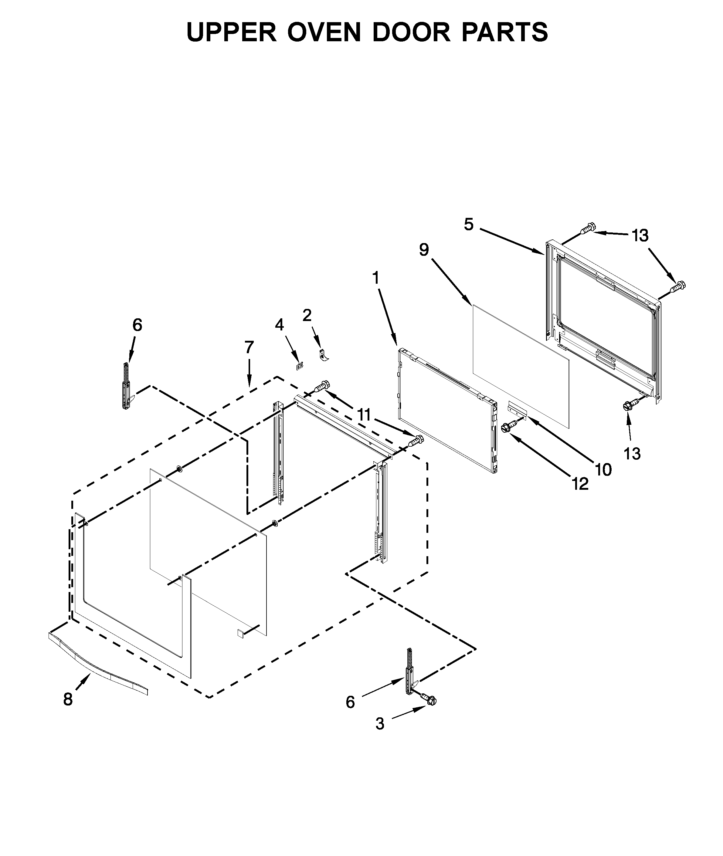 Upper oven door parts