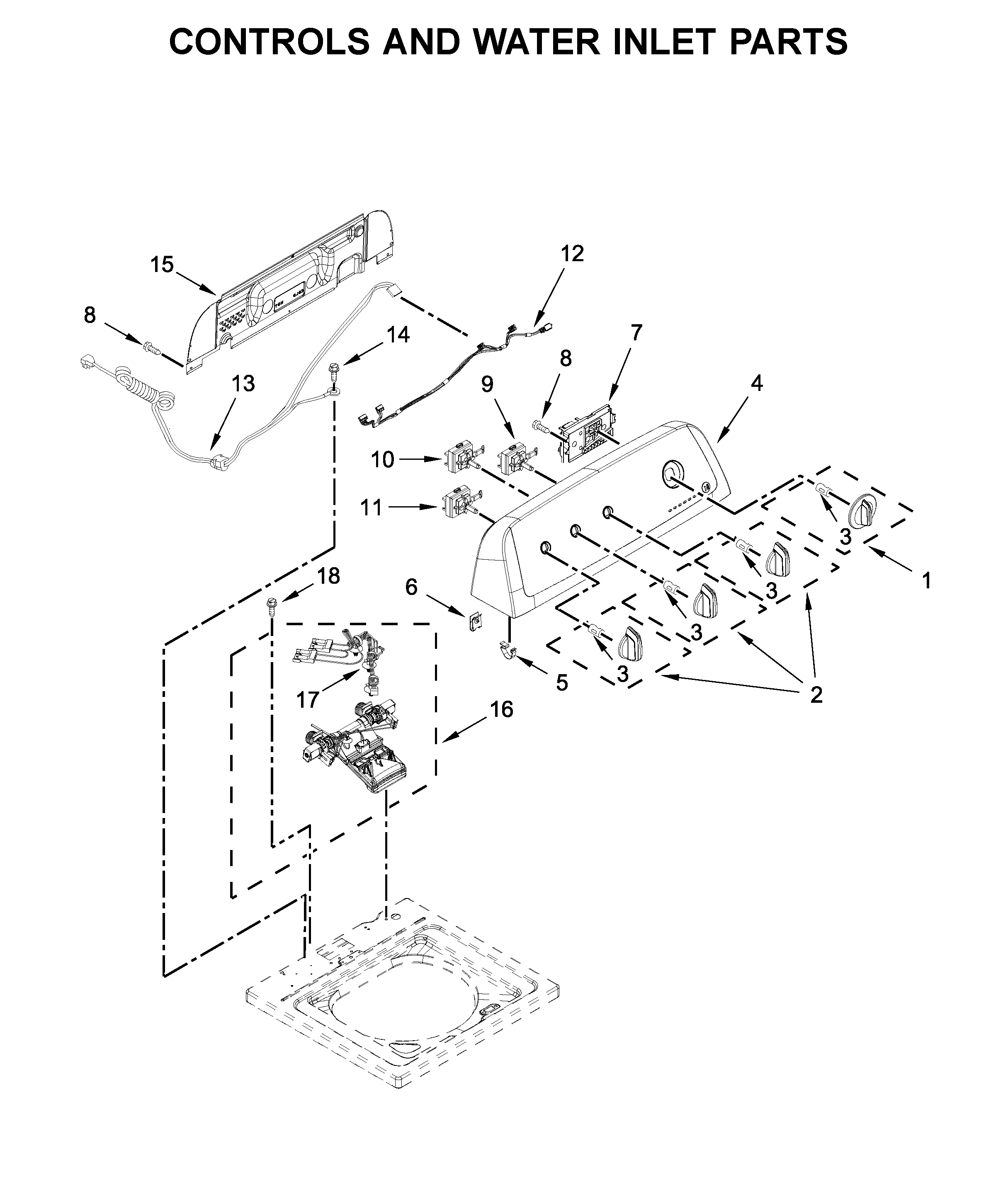 Controls and water inlet parts