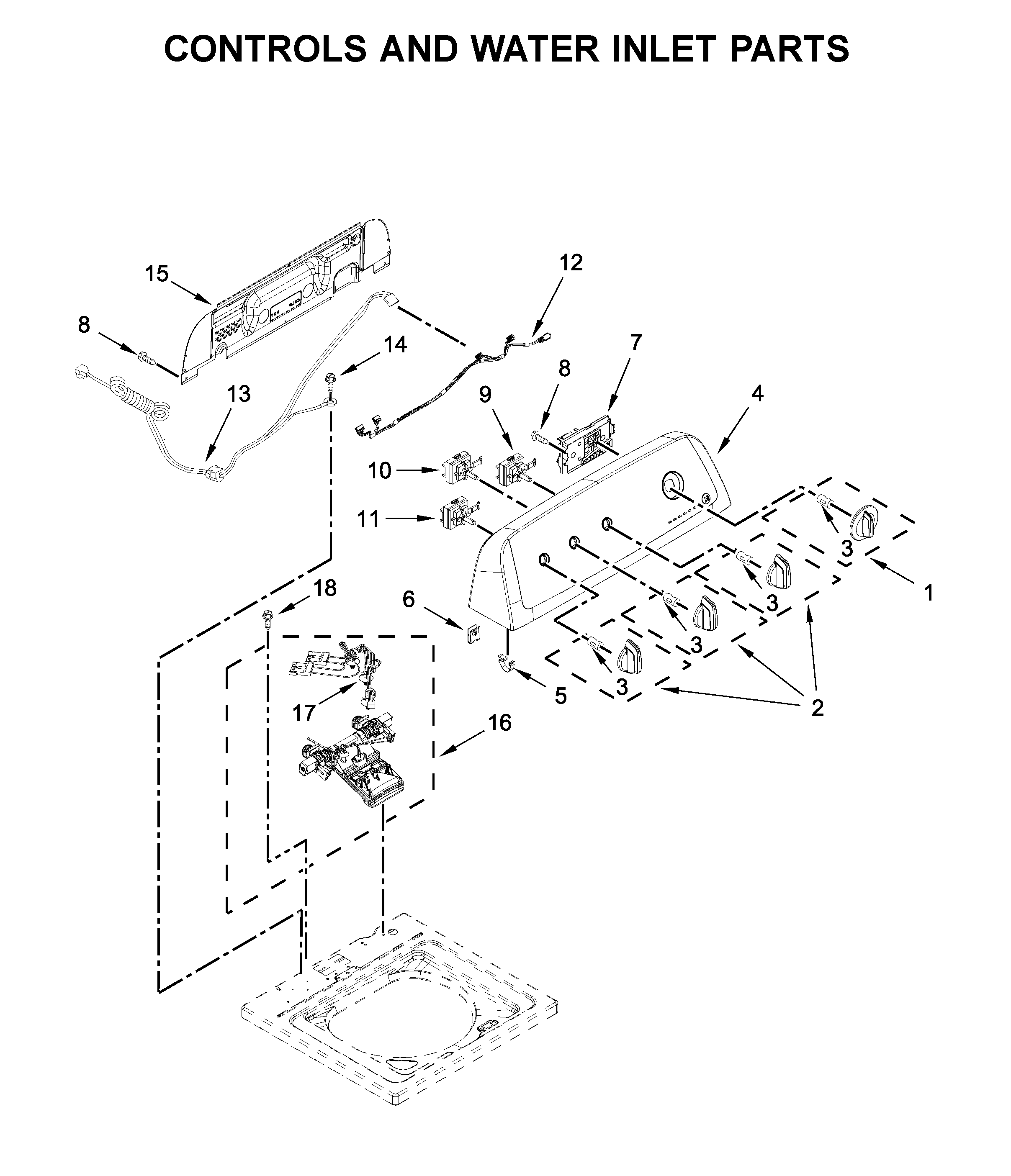 Controls and water inlet parts