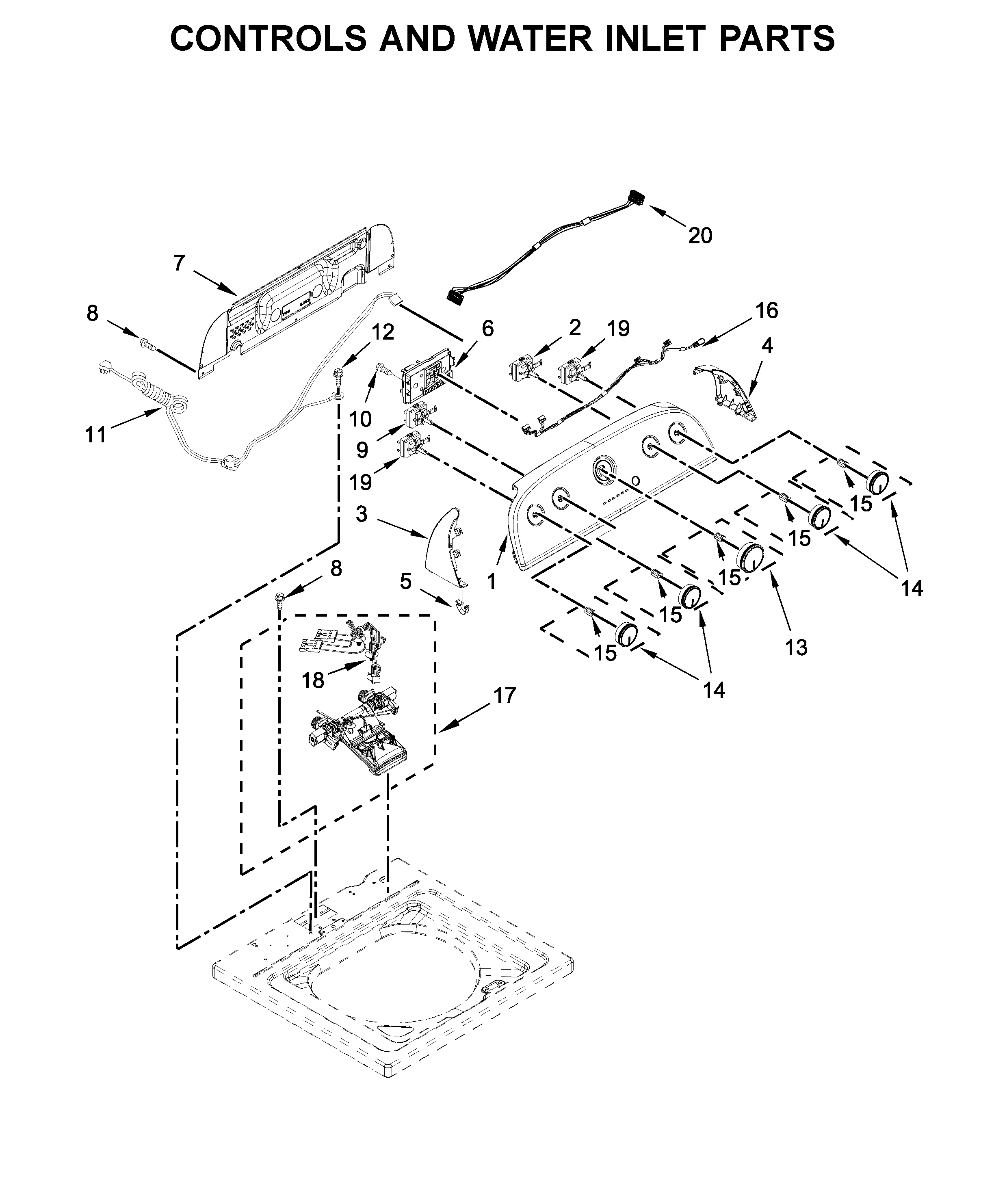 Controls and water inlet parts