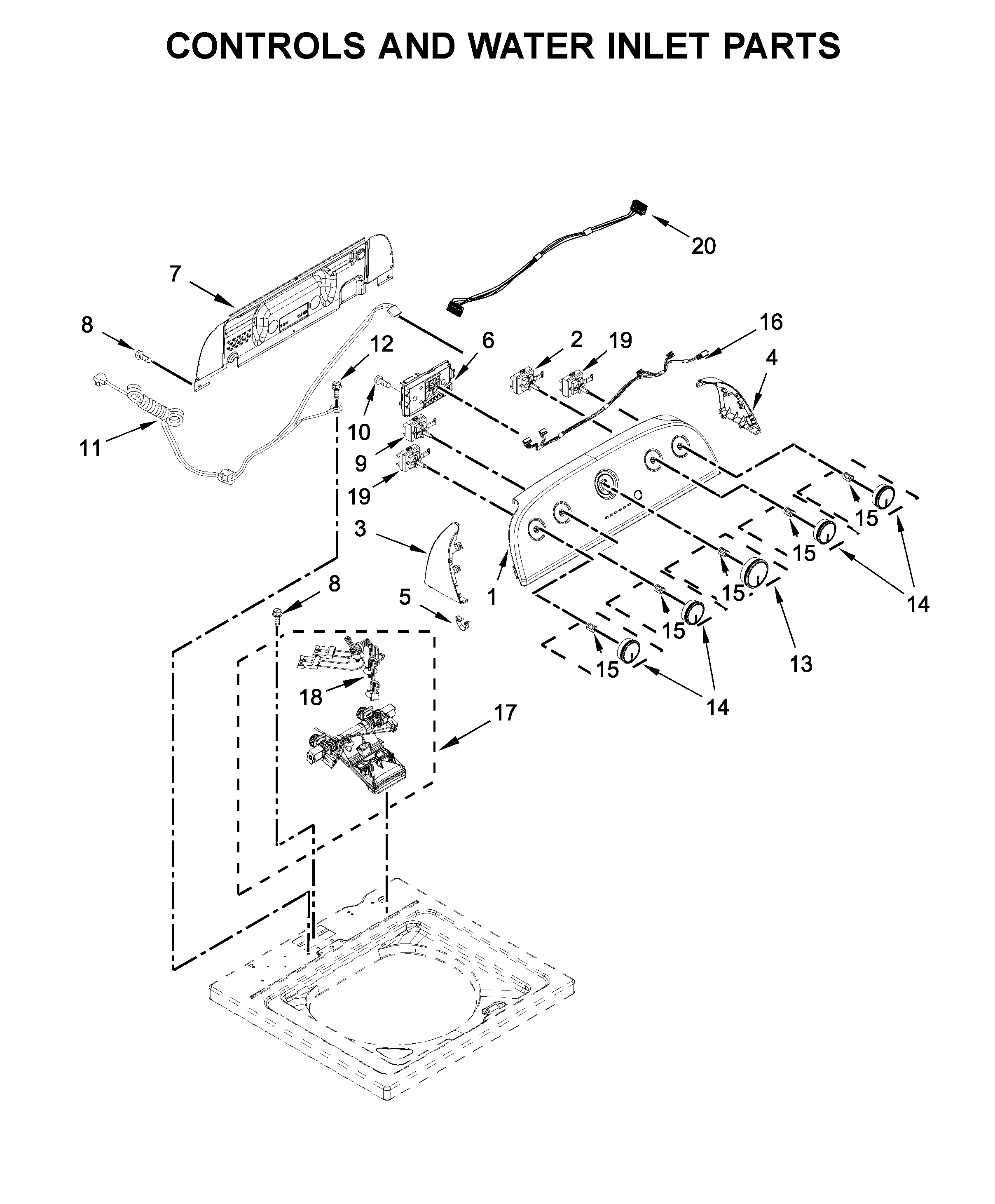 Controls and water inlet parts