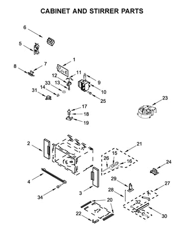 Cabinet and stirrer parts