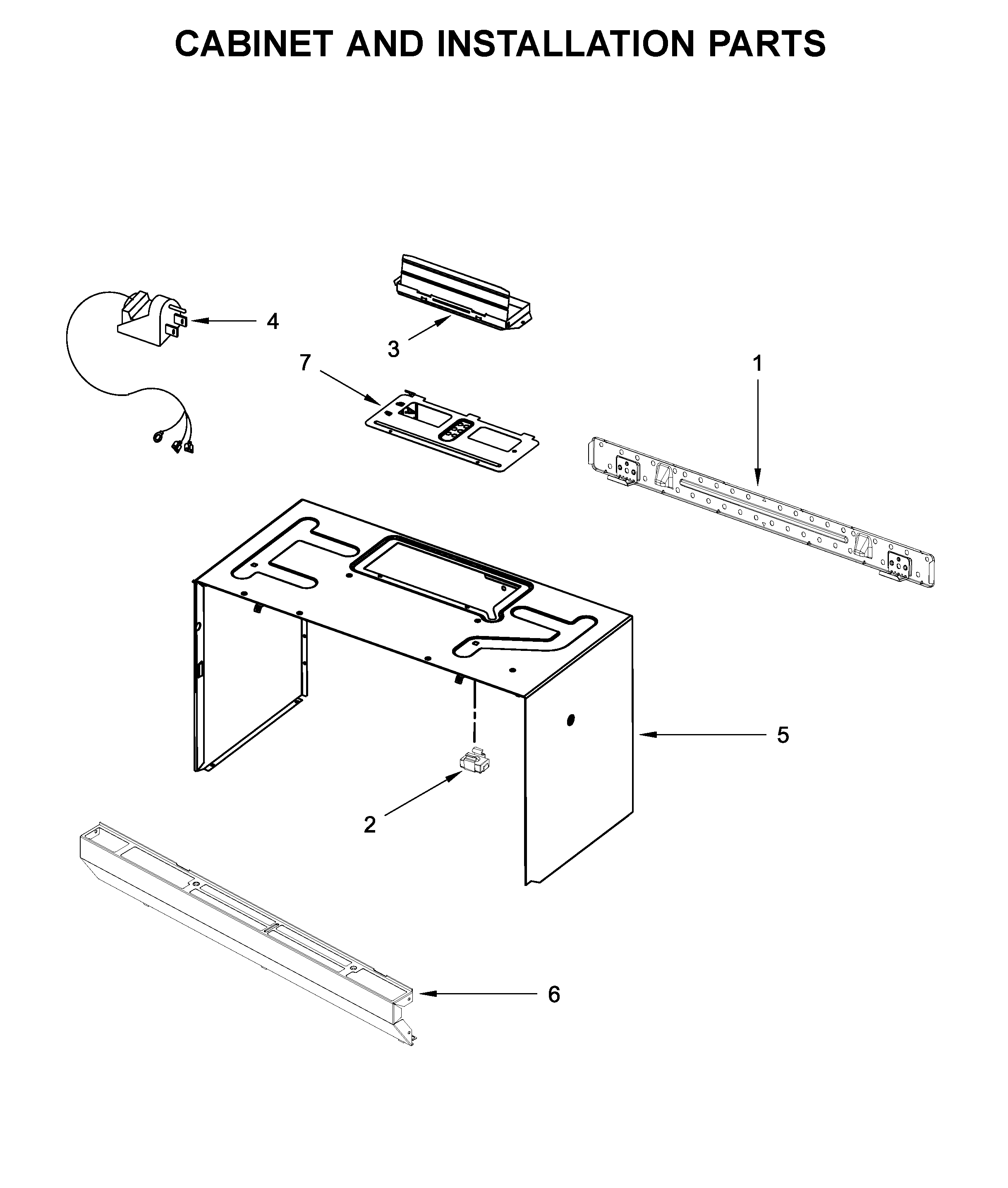 Cabinet and installation parts