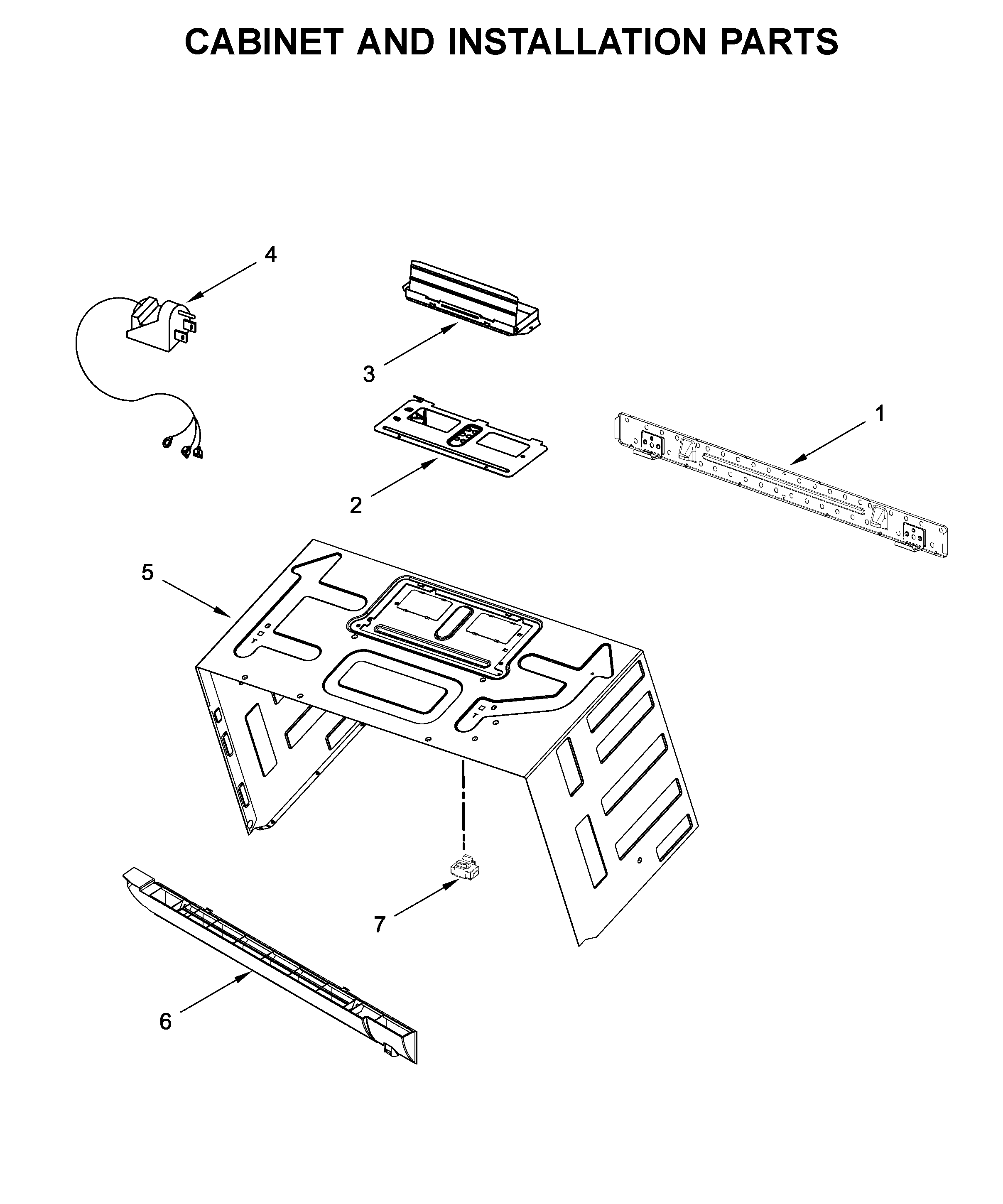 Cabinet and installation parts