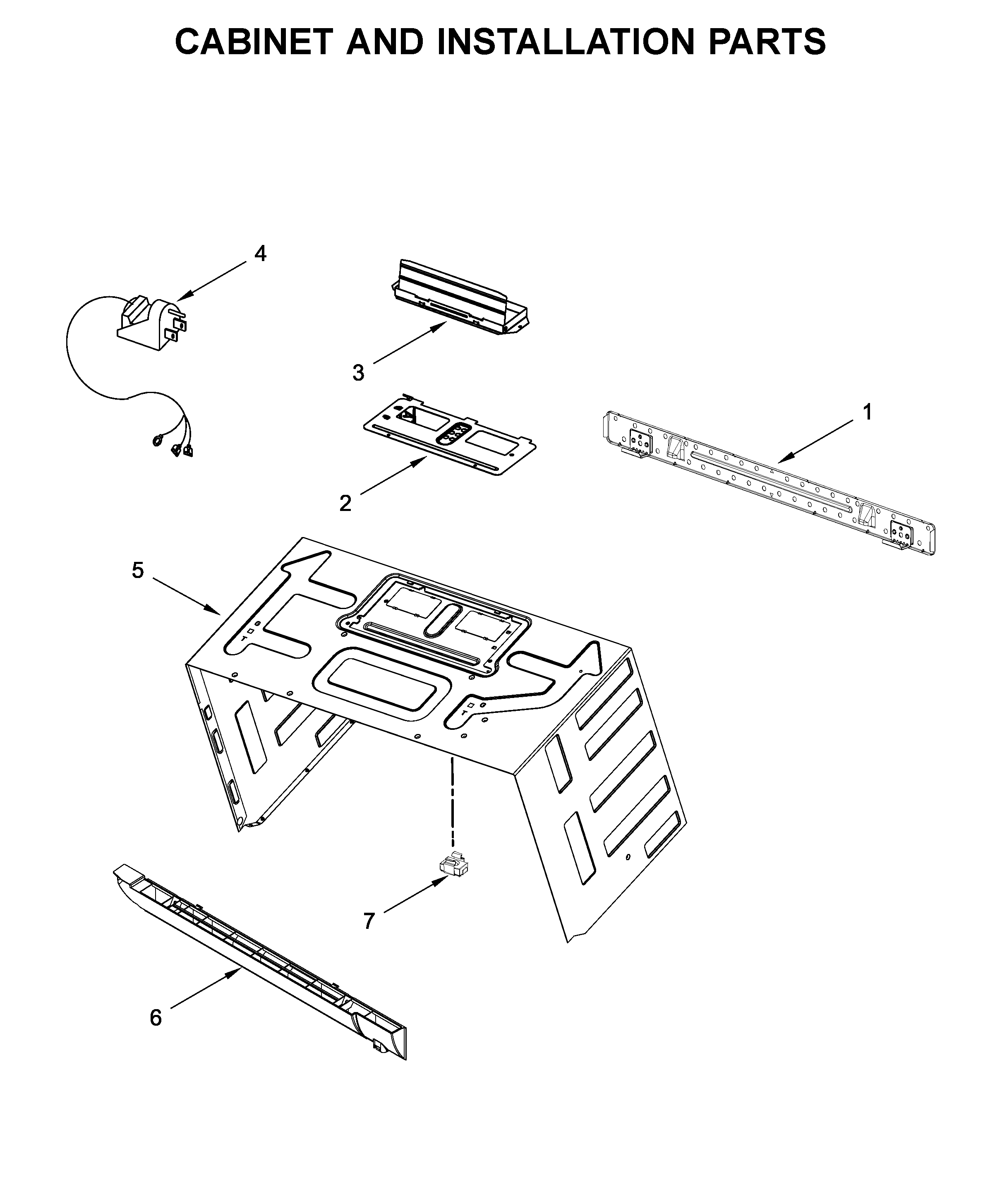 Cabinet and installation parts