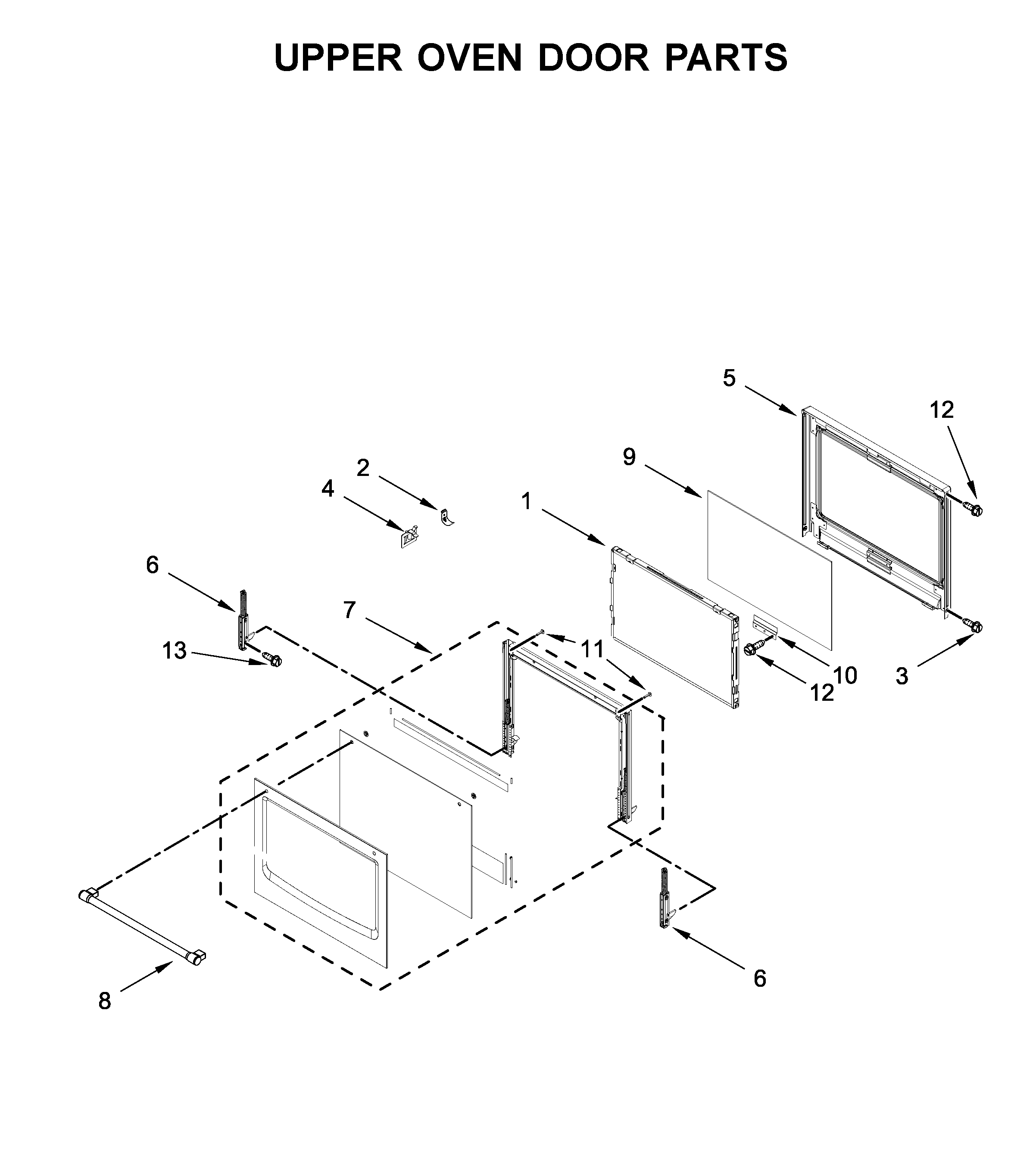 Upper oven door parts