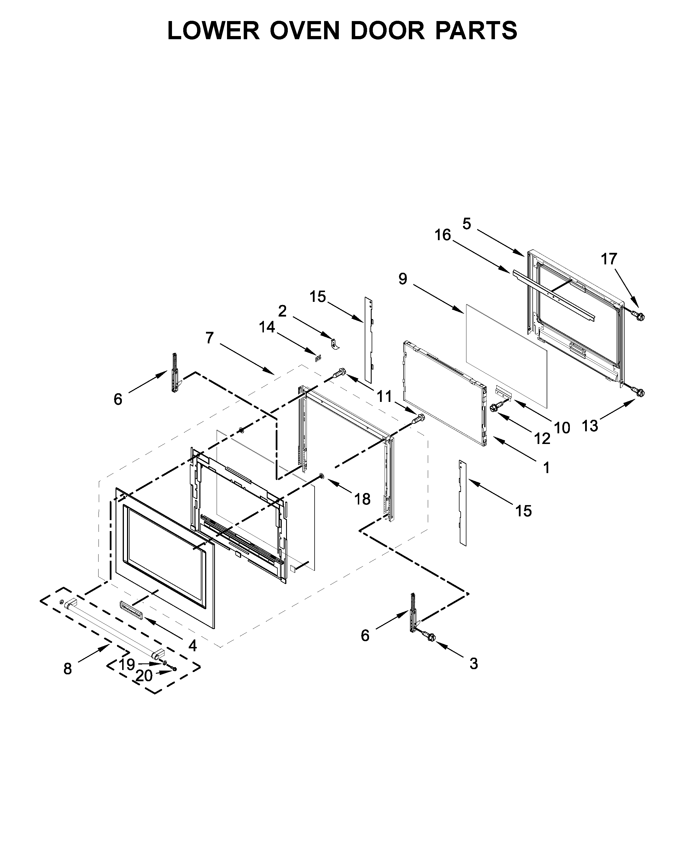 Lower oven door parts