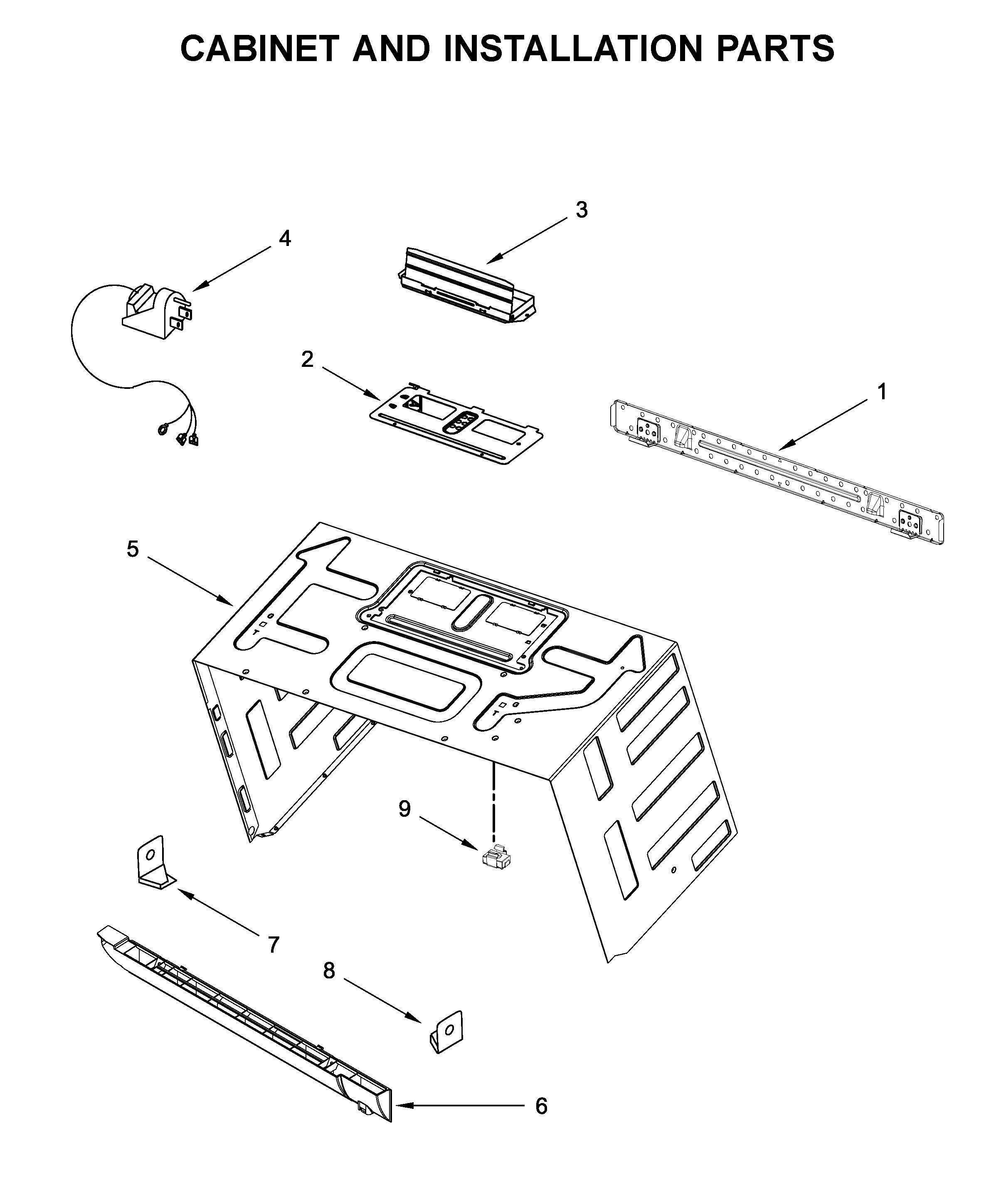 Cabinet and installation parts