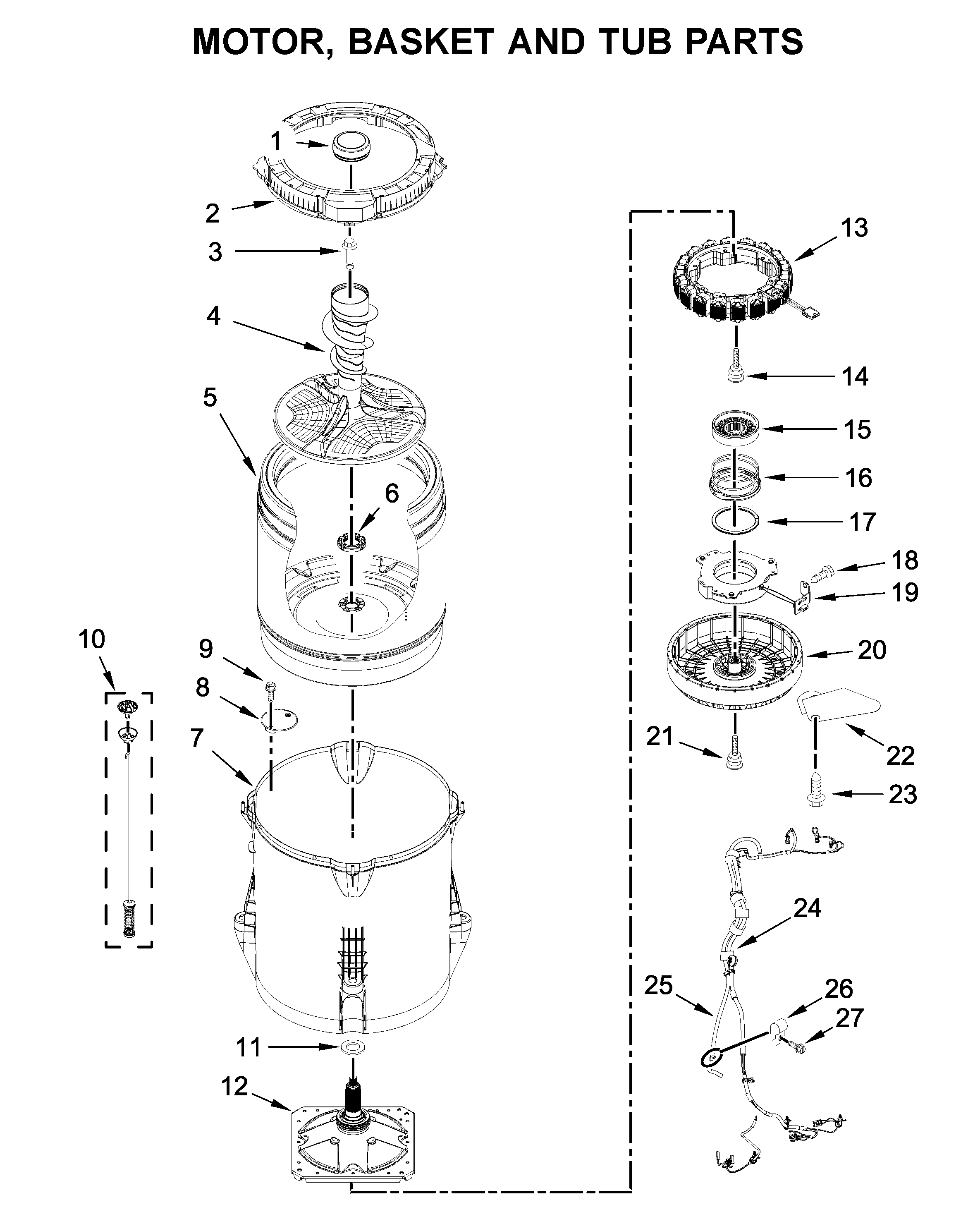 Motor, basket and tub parts