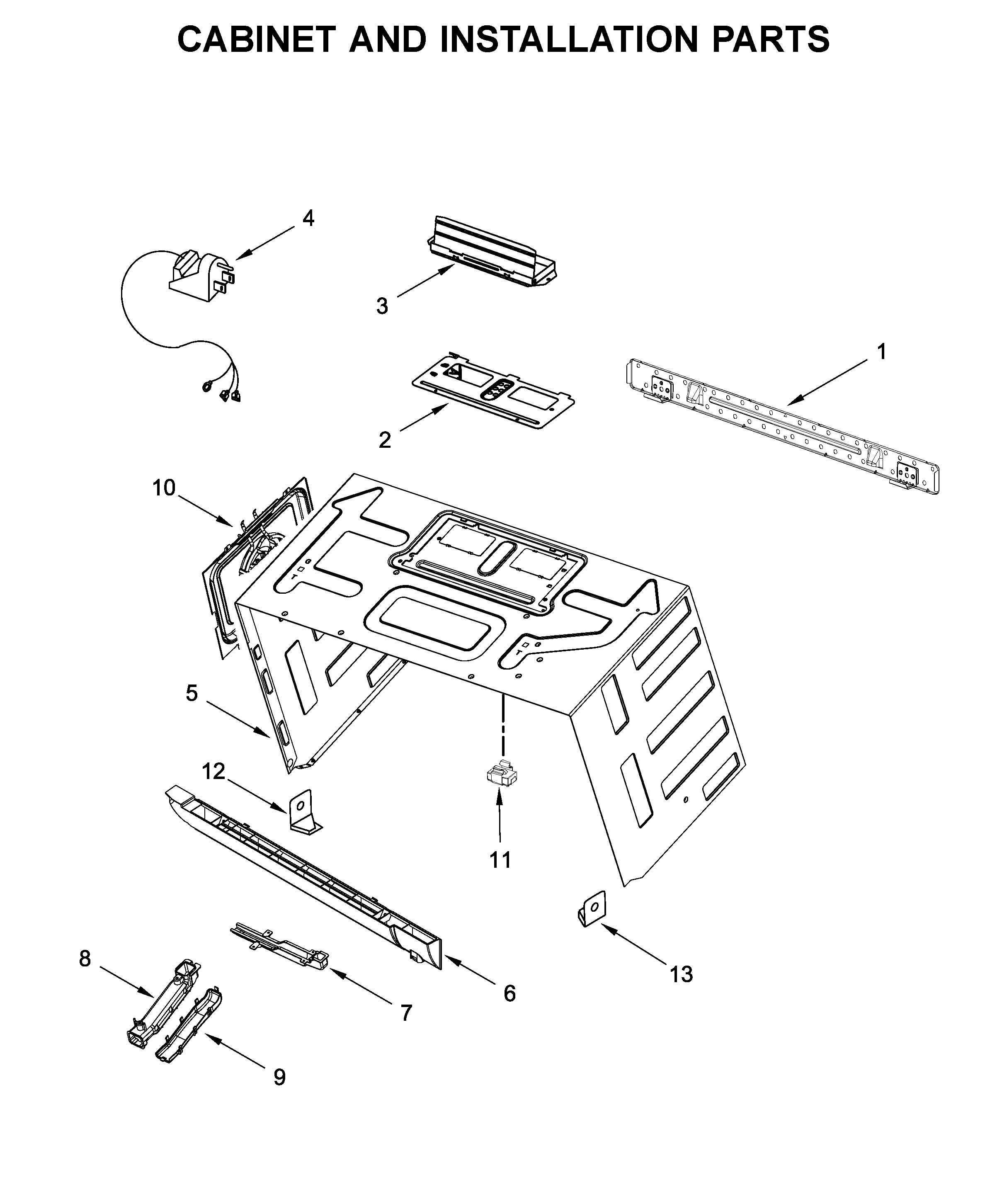 Cabinet and installation parts
