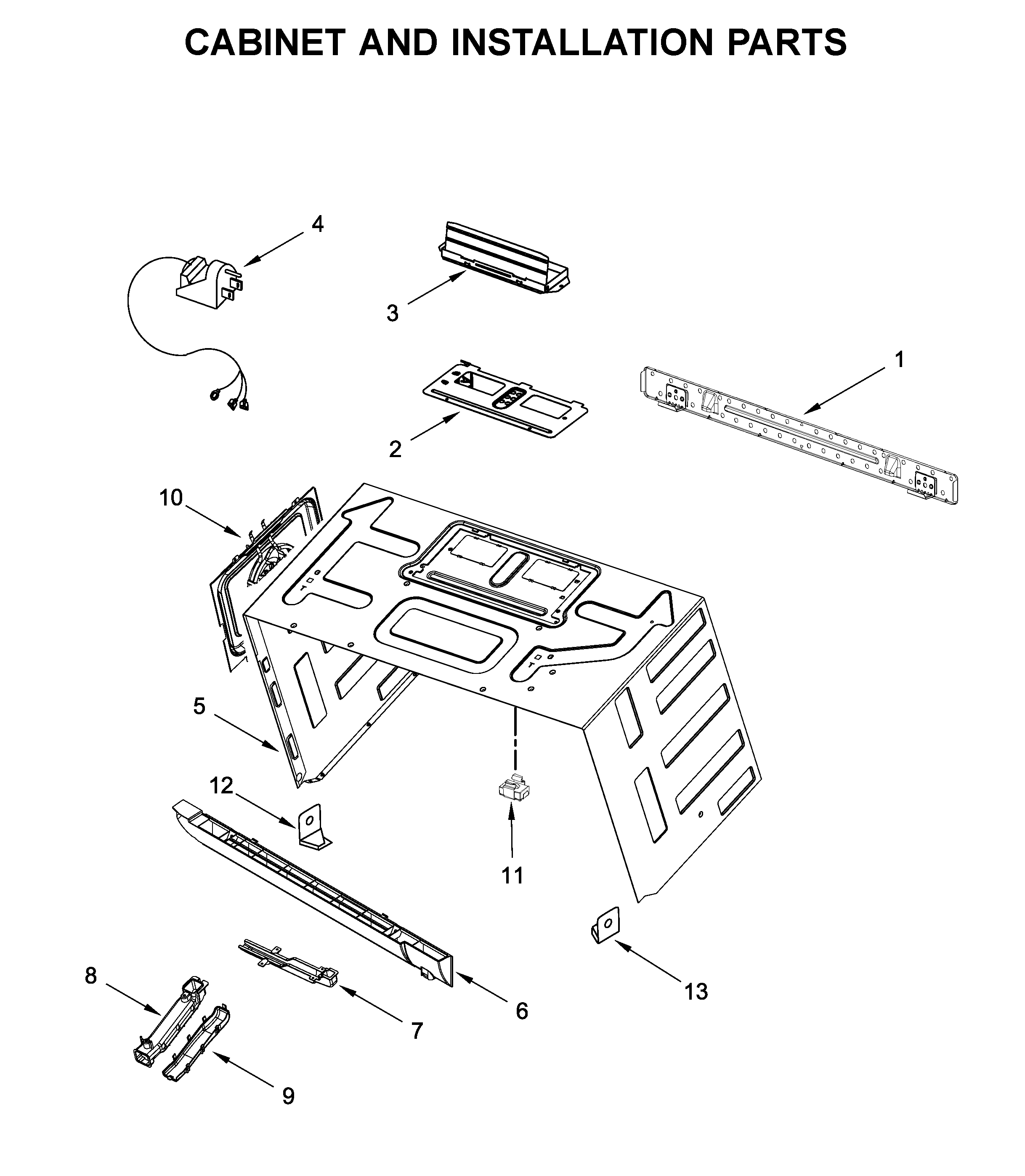 Cabinet and installation parts