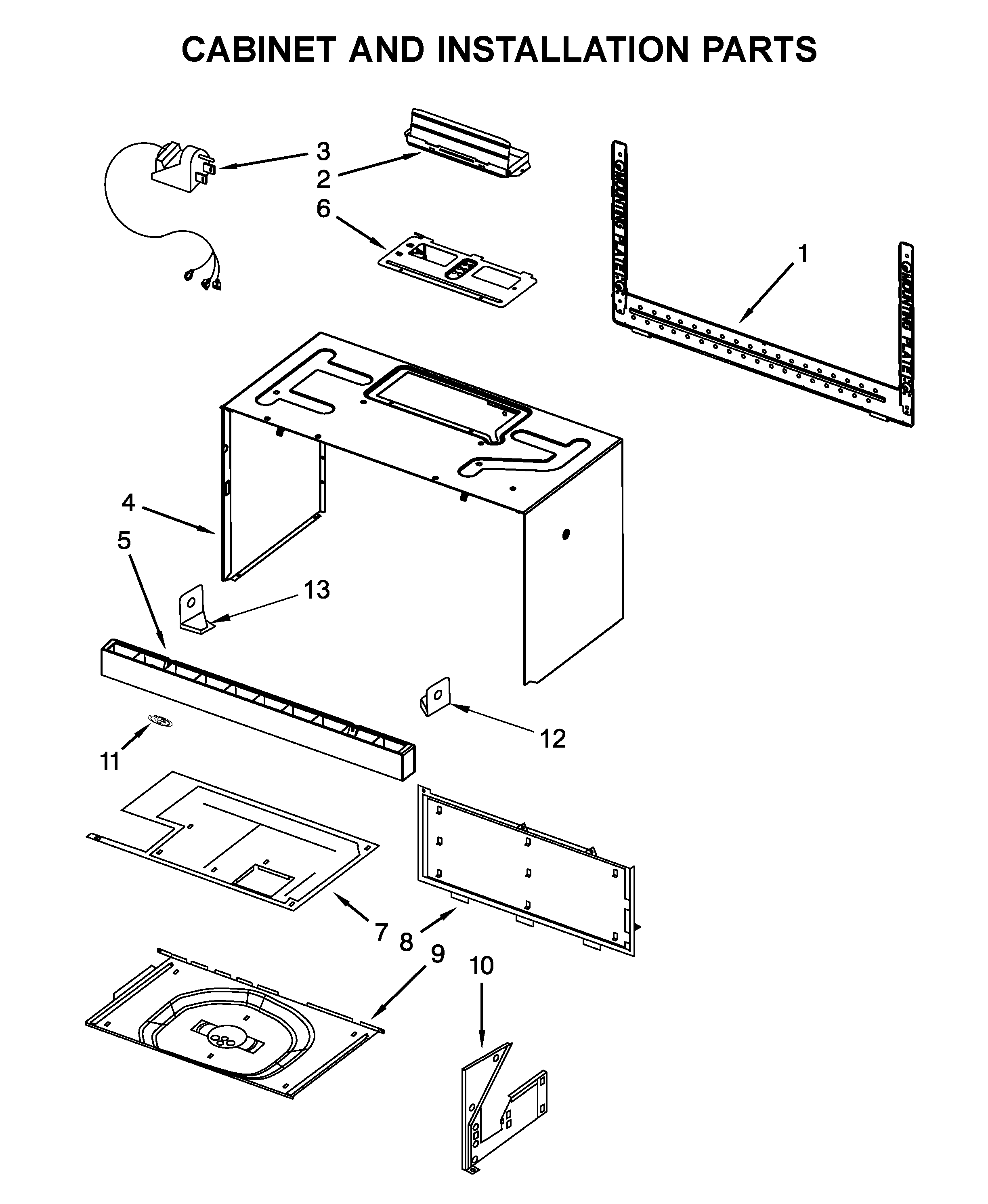 Cabinet and installation parts
