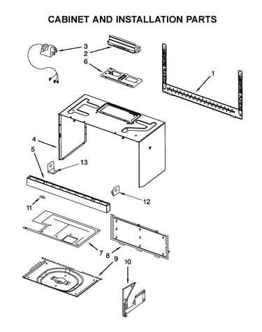 Cabinet and installation parts