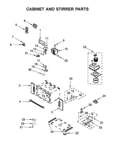 Cabinet and stirrer parts