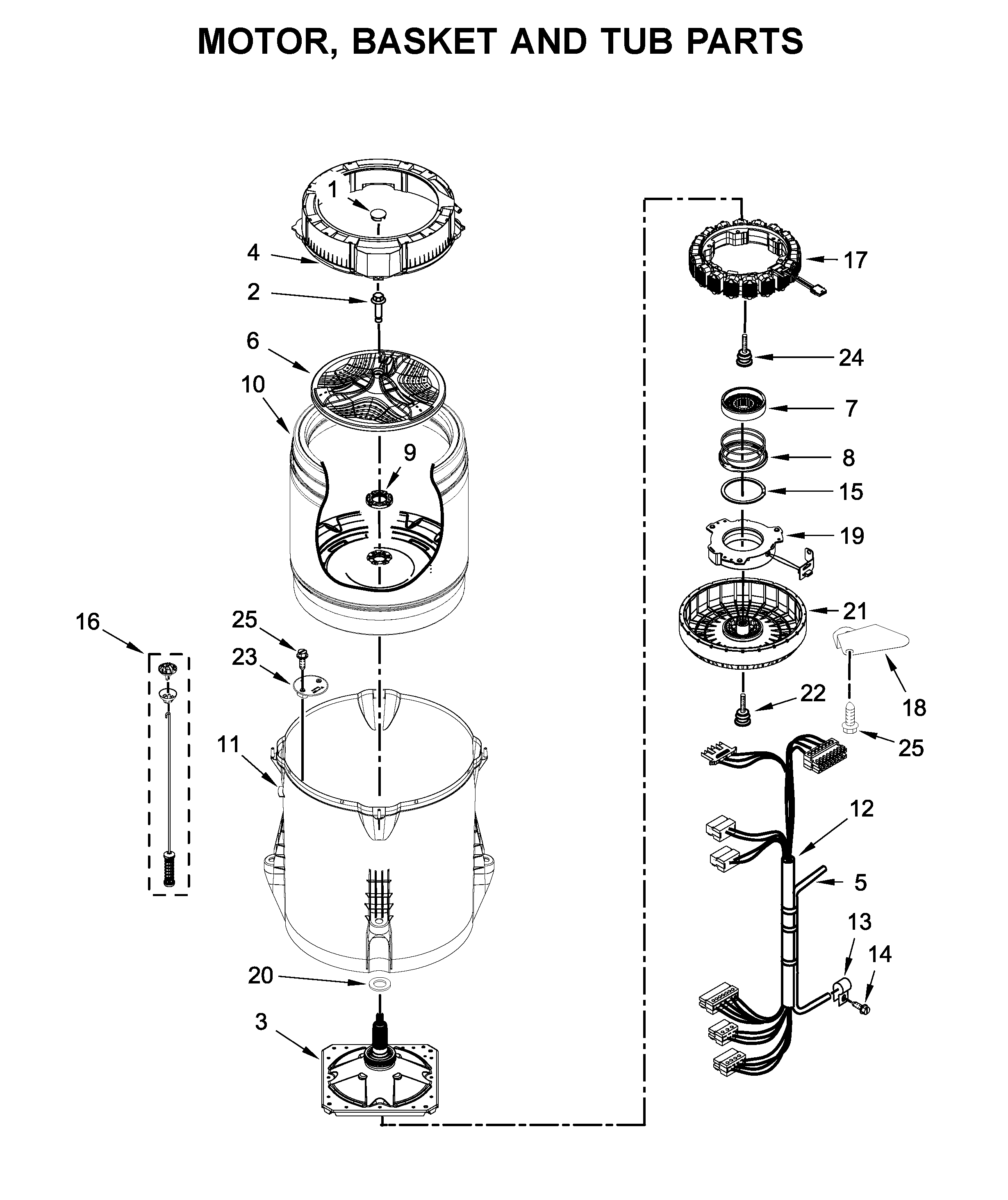 Motor, basket and tub parts