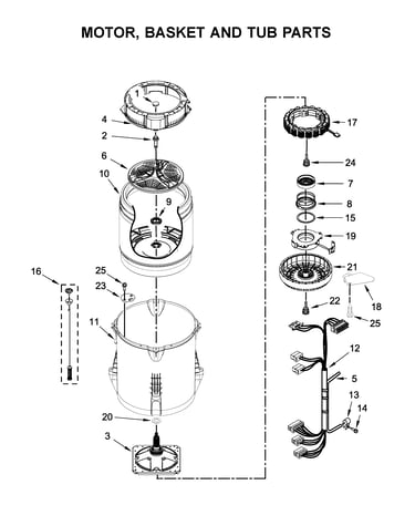 Motor, basket and tub parts