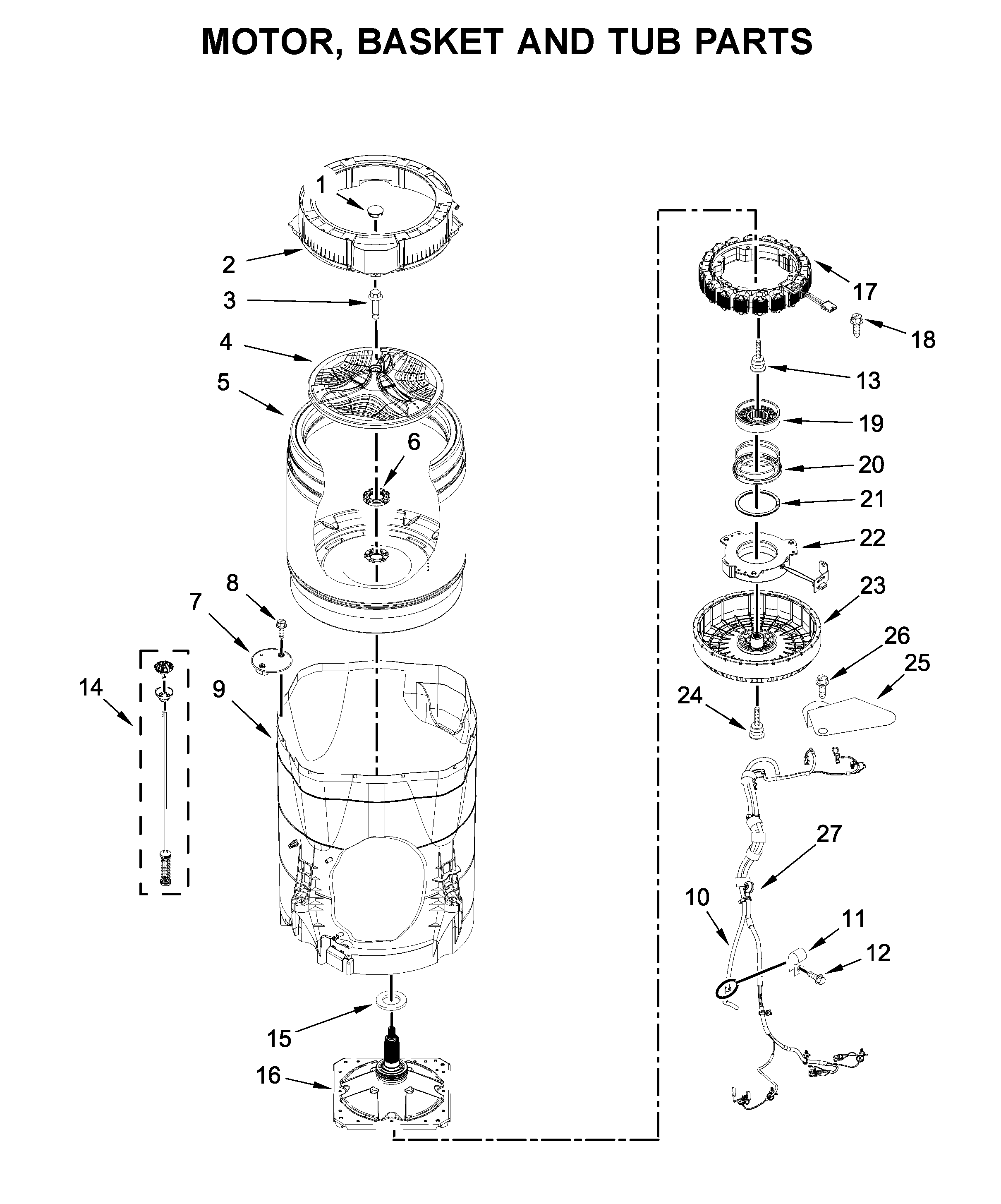 Motor, basket and tub parts