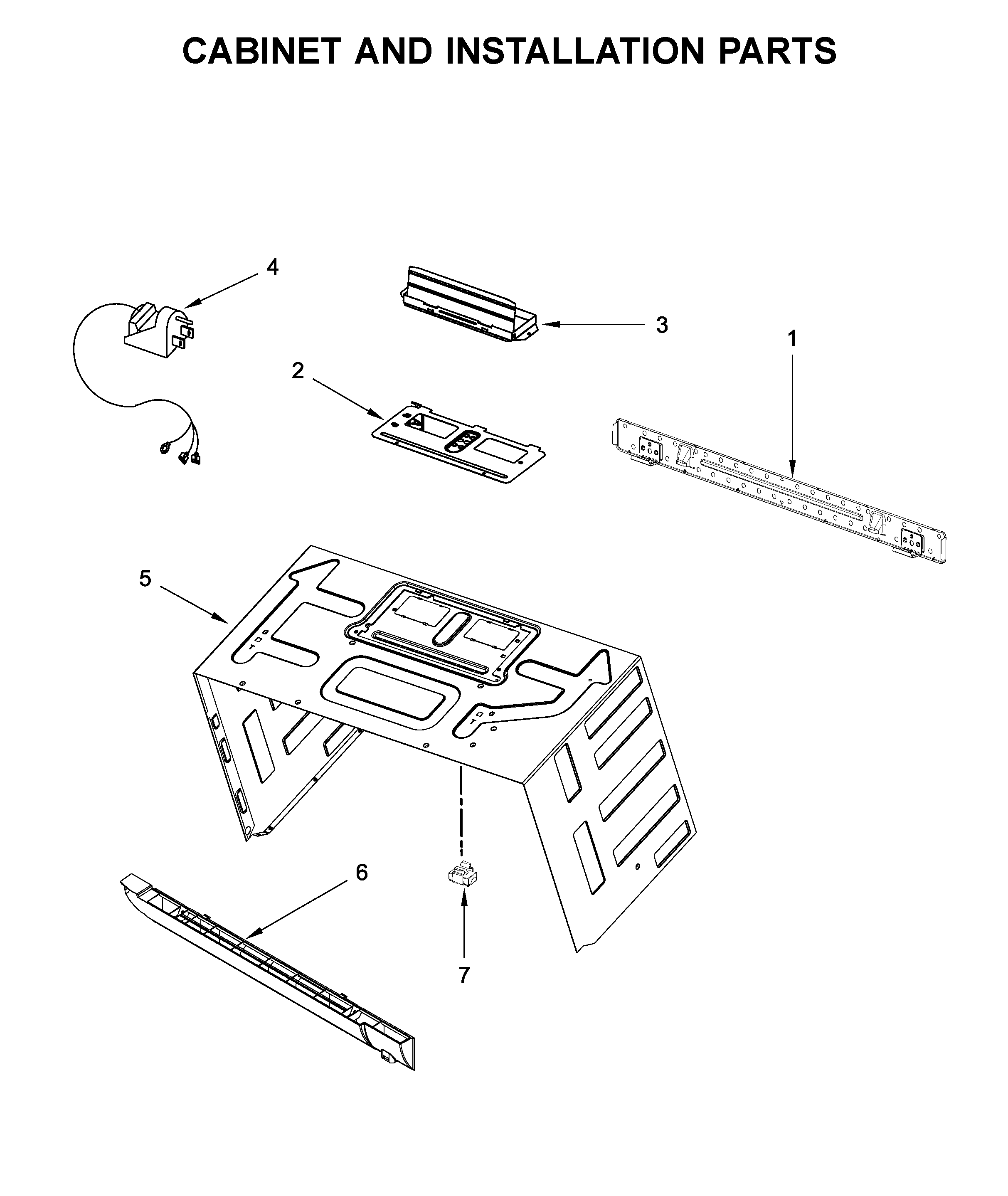 Cabinet and installation parts