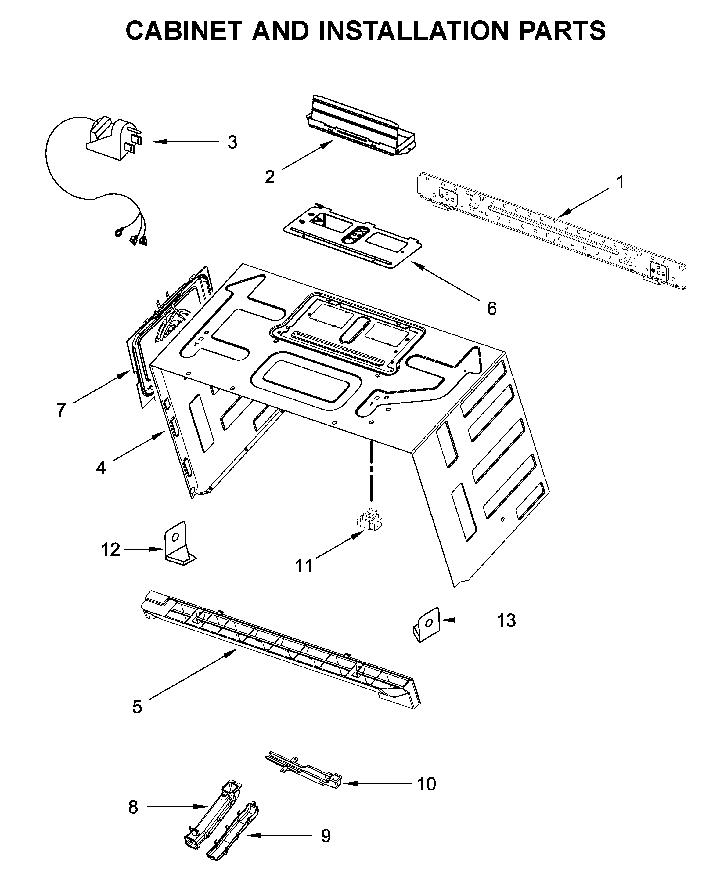 Cabinet and installation parts