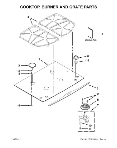 Cooktop, burner and grate parts