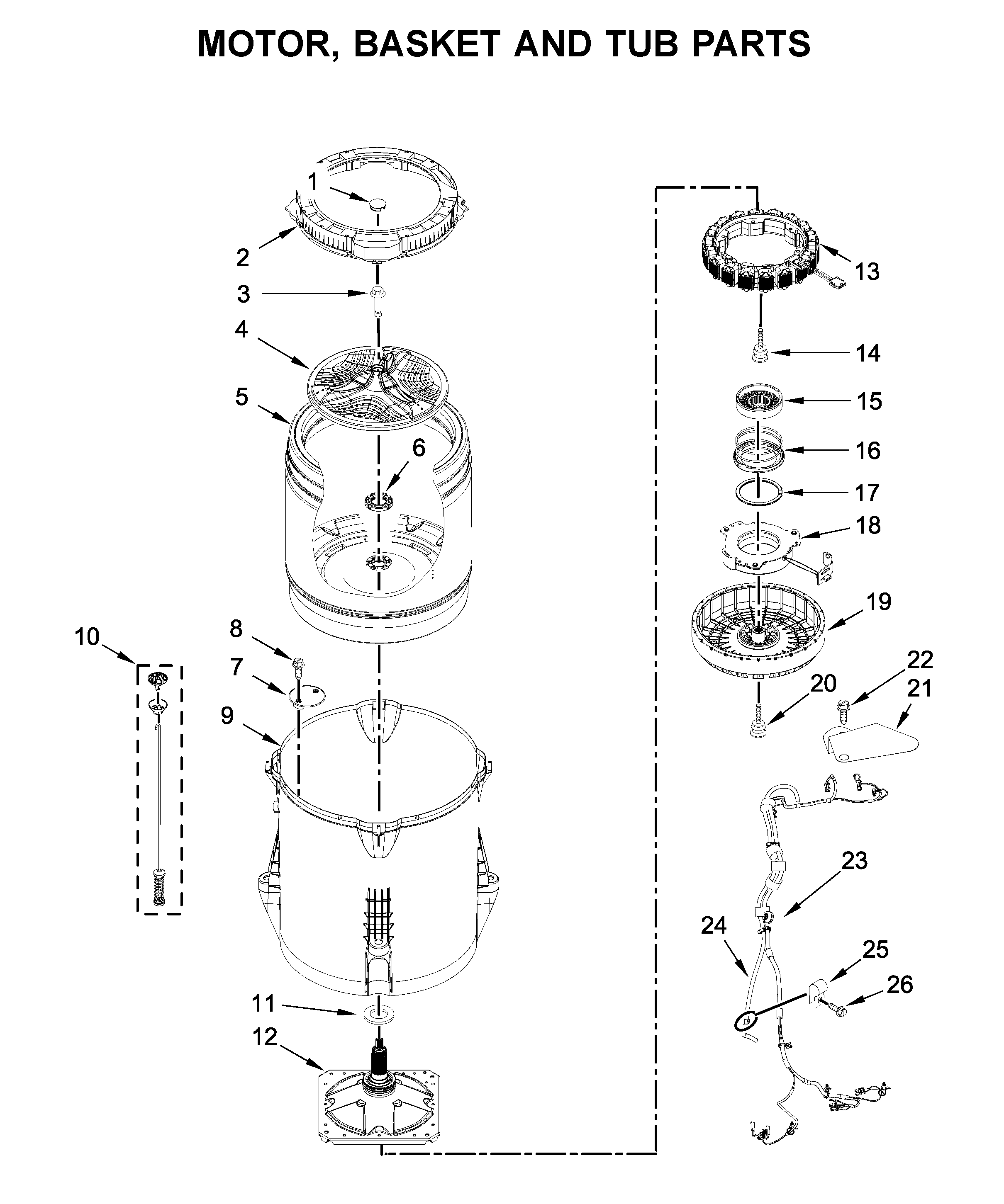 Motor, basket and tub parts