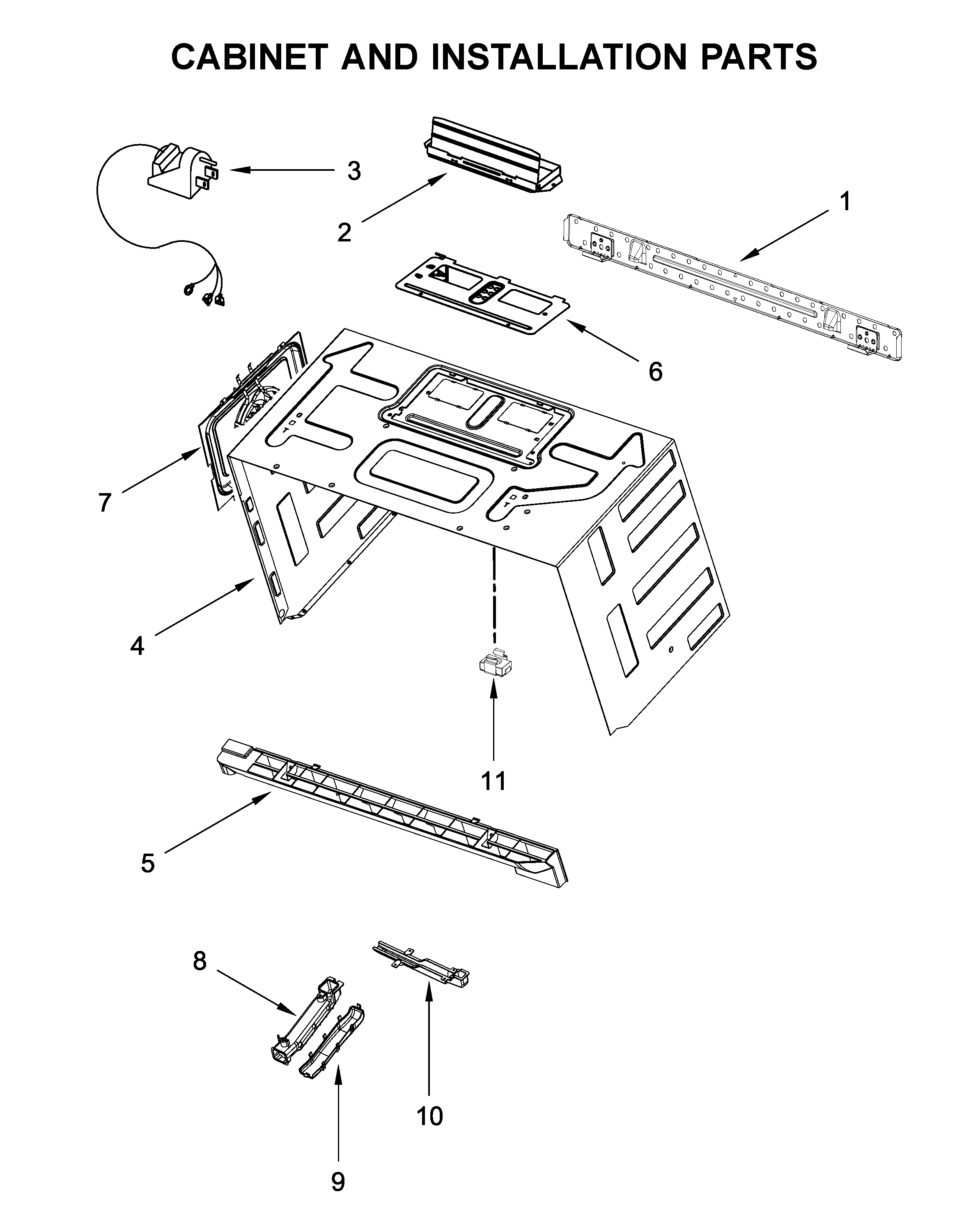 Cabinet and installation parts
