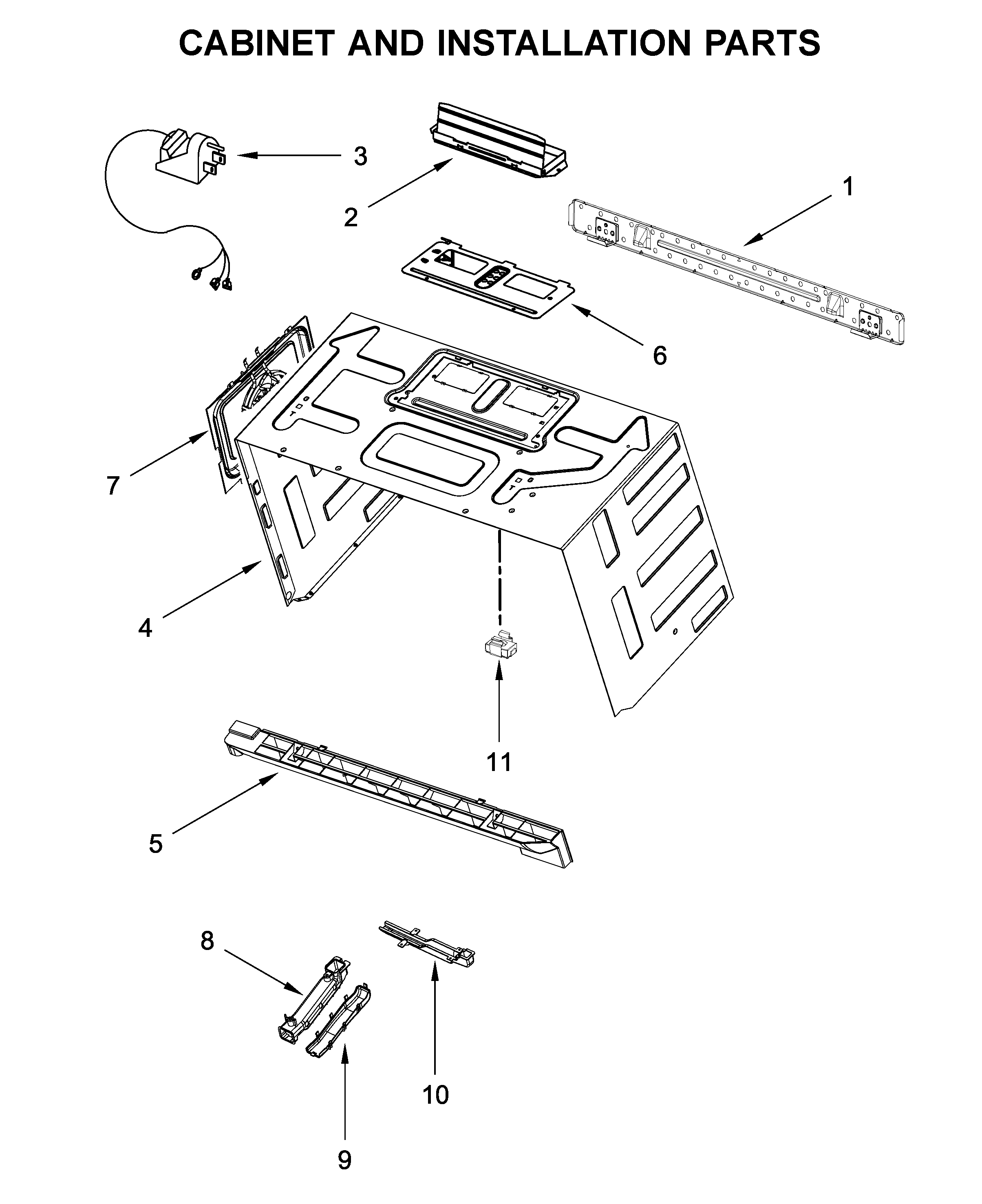 Cabinet and installation parts