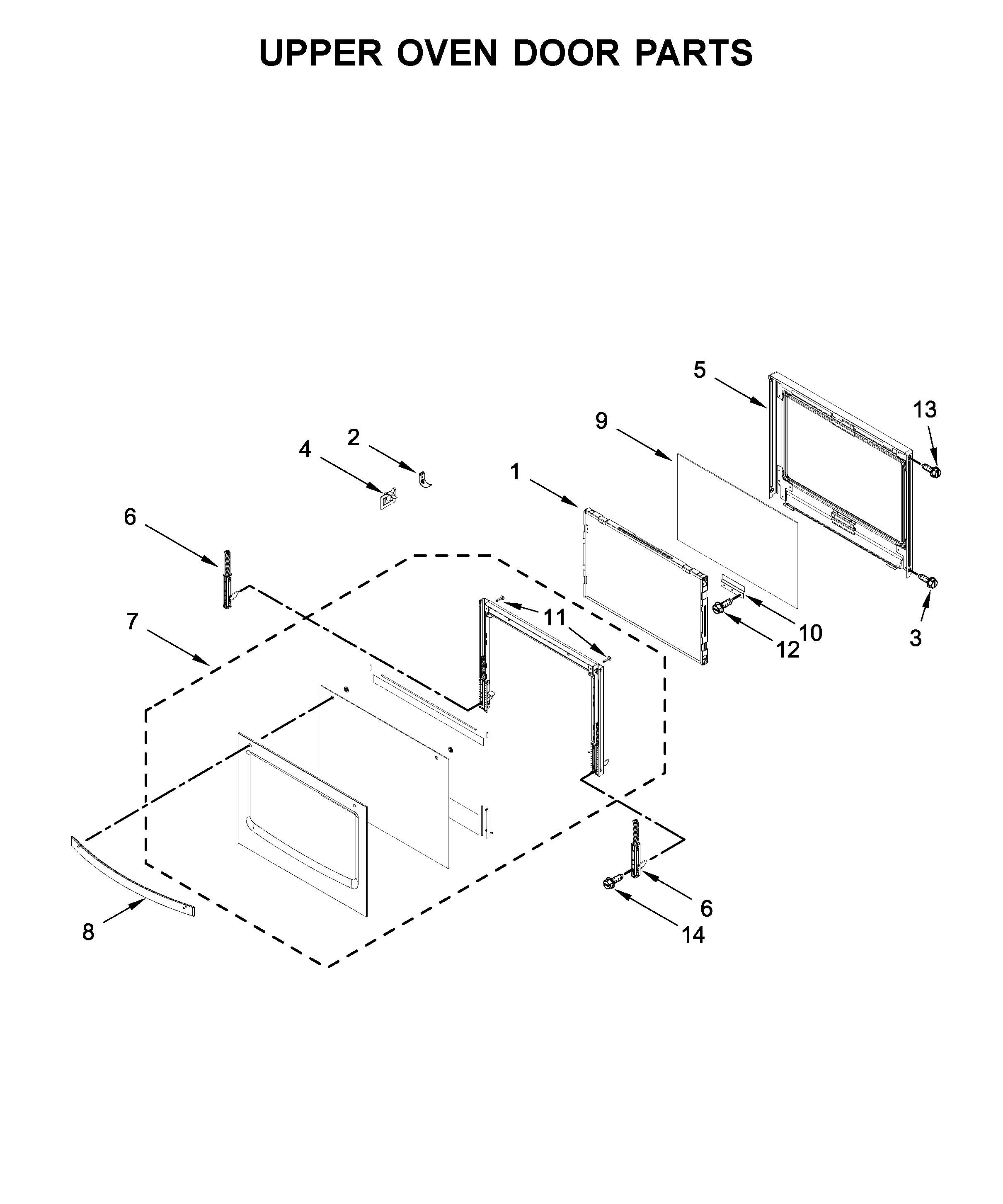 Upper oven door parts