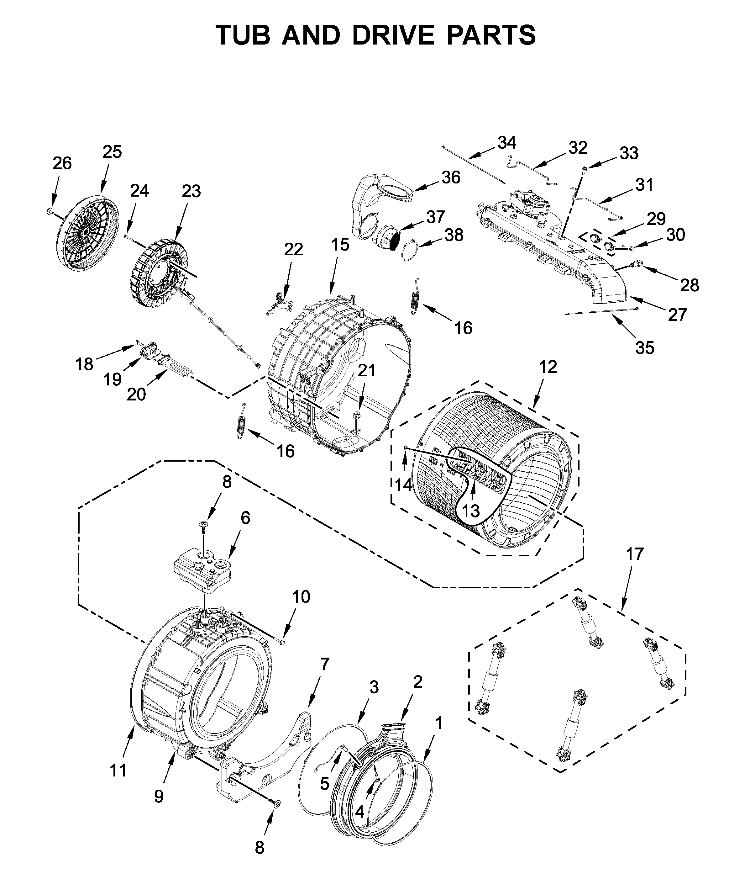 Tub and drive parts