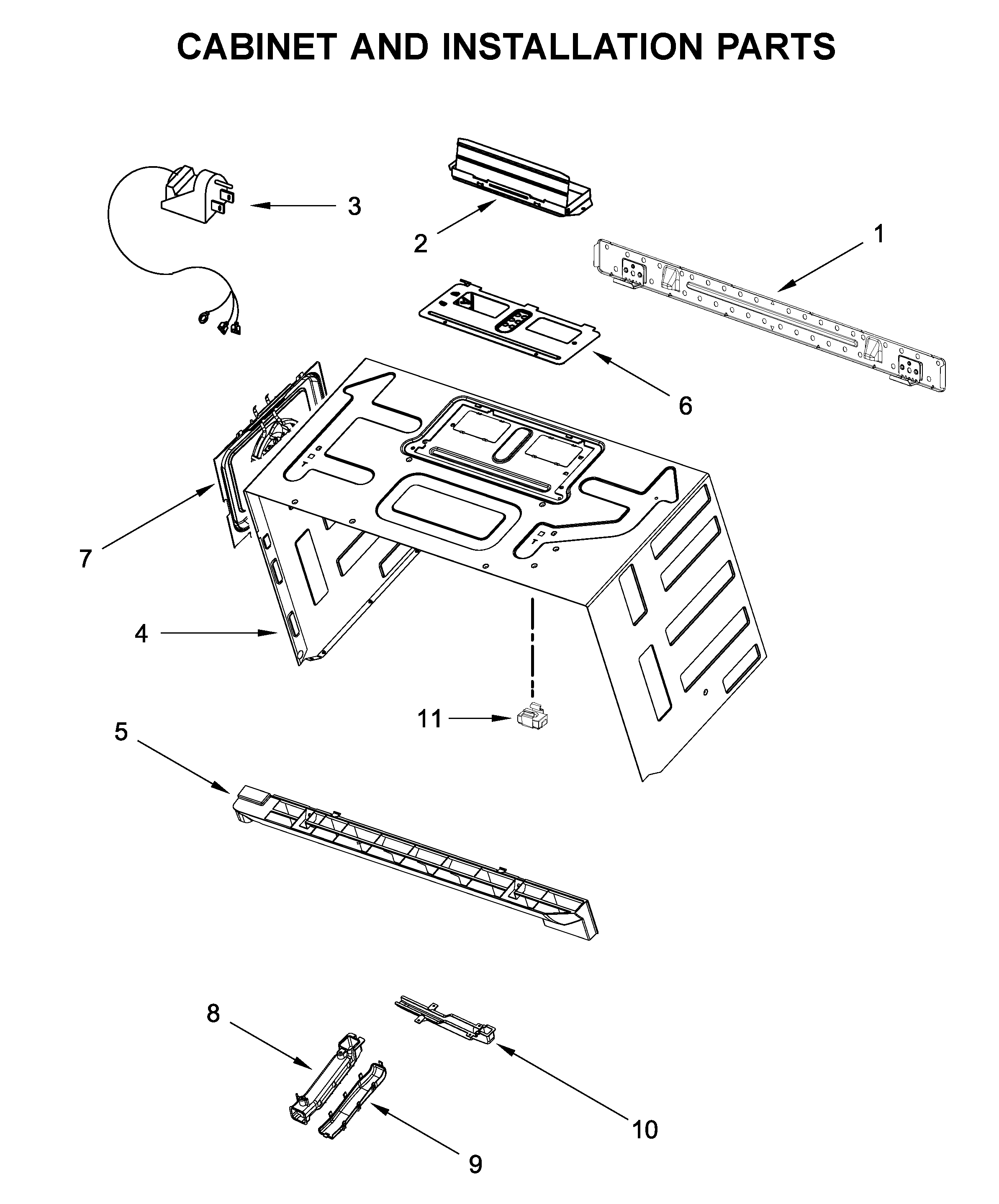 Cabinet and installation parts
