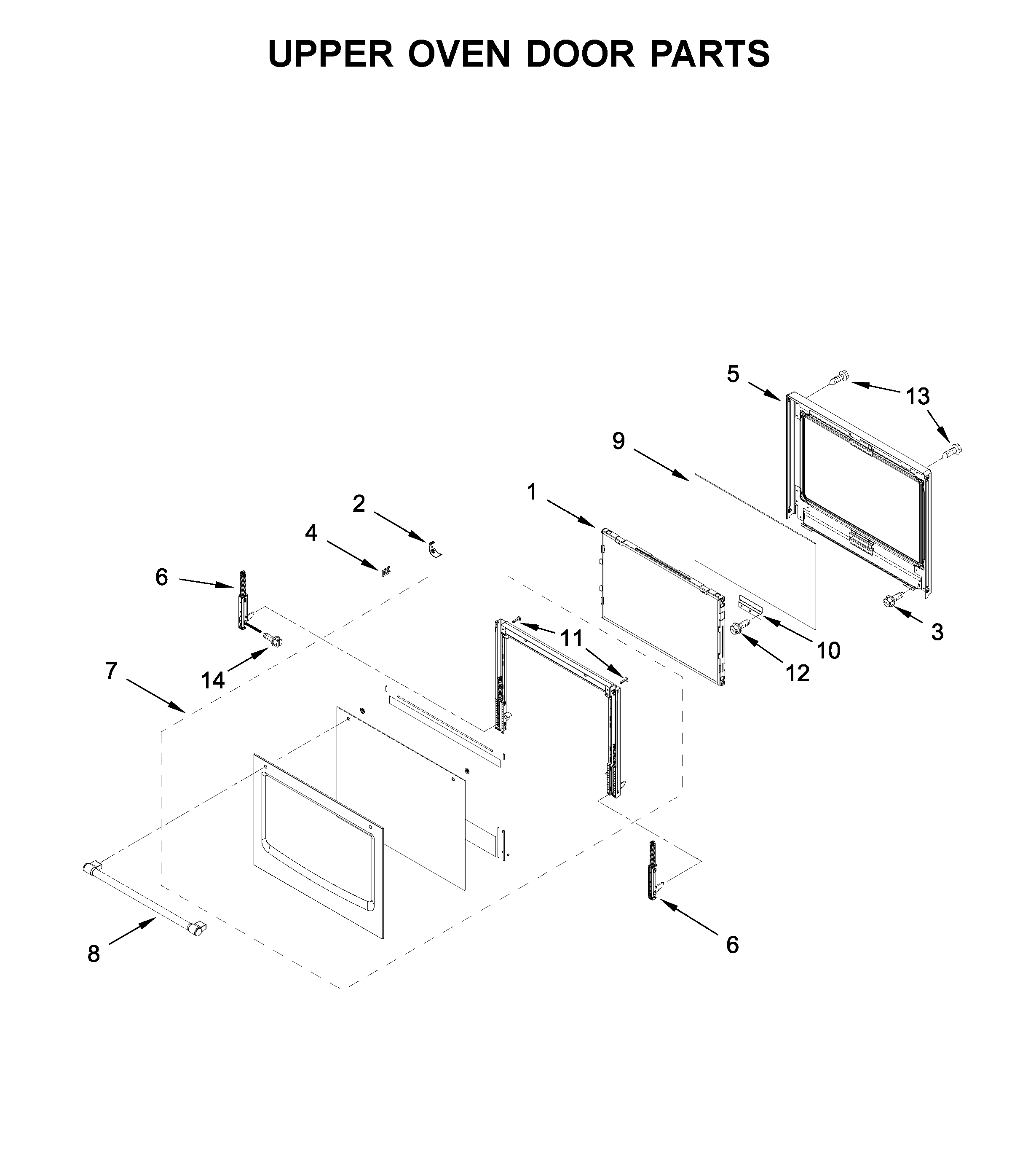Upper oven door parts