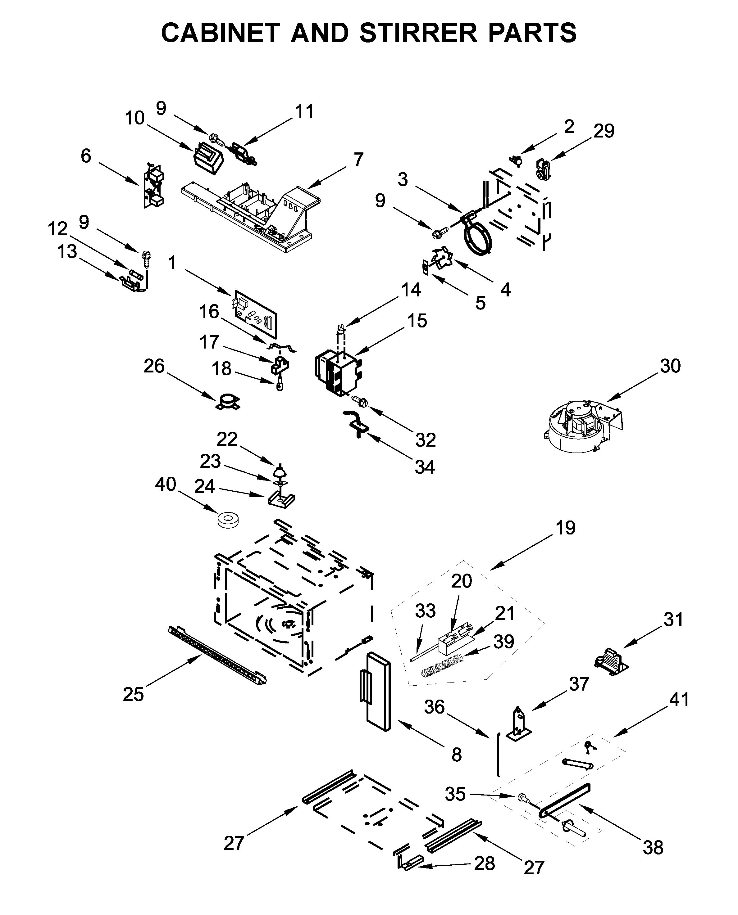 Cabinet and stirrer parts