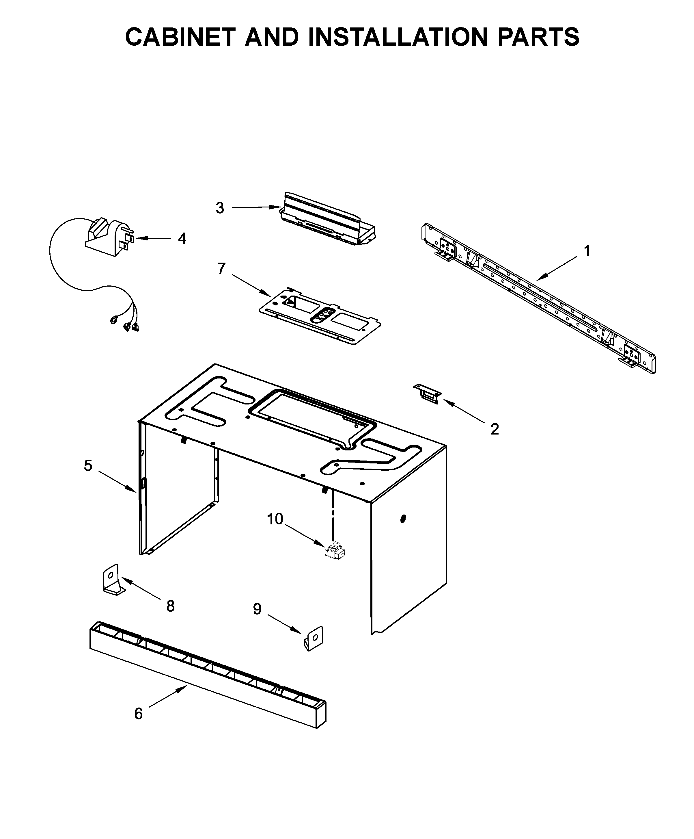 Cabinet and installation parts