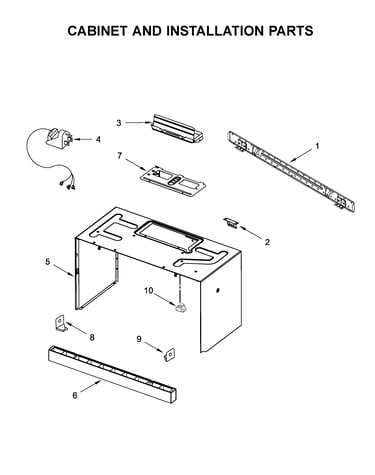 Cabinet and installation parts