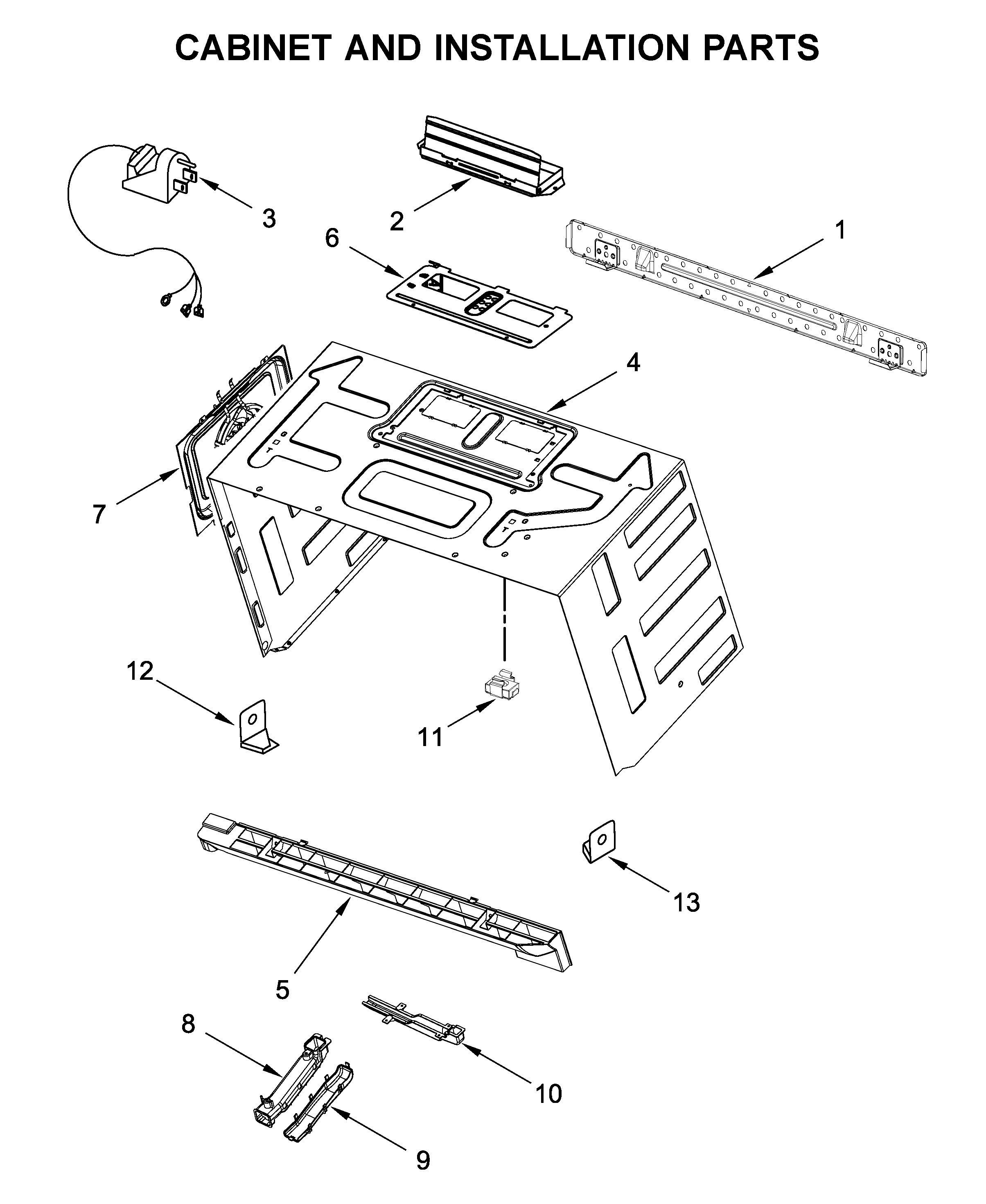 Cabinet and installation parts