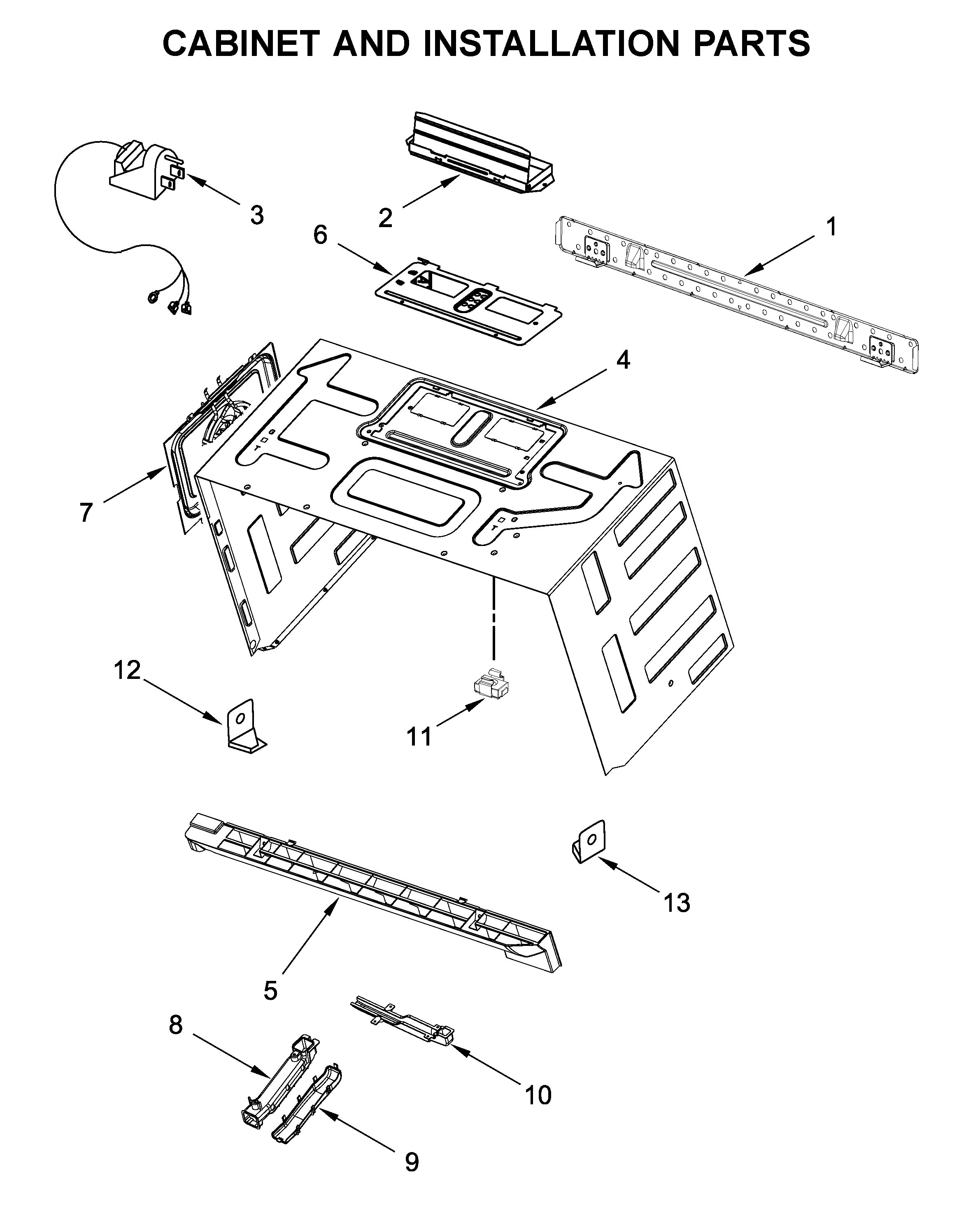 Cabinet and installation parts